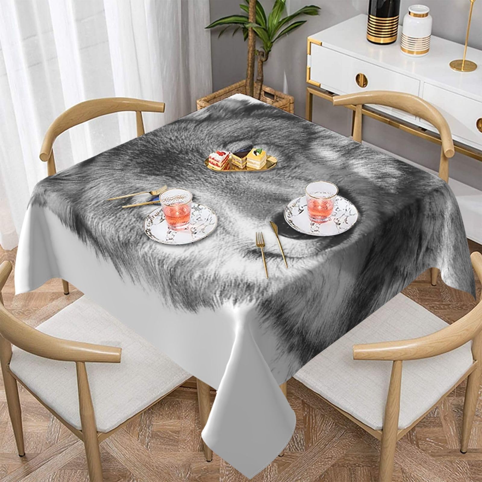 DCEHGEW Blue-eyed wolf Prints Square Tablecloth 137x137 CM, Waterproof Fabric Table Cloth for Dining Table, Farmhouse Table Cover for Kitchen Dining Tabletop Decoration