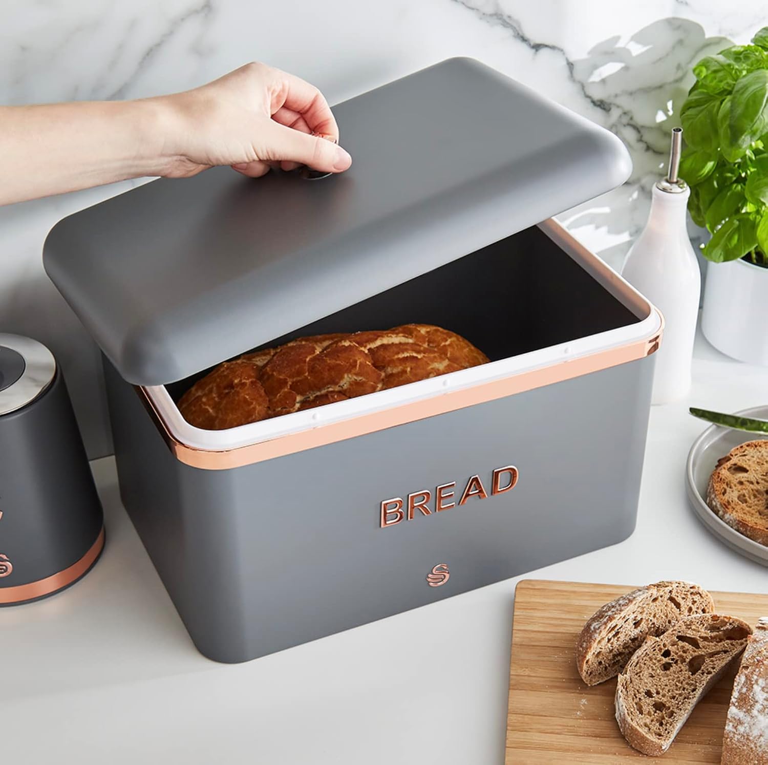 Swan Carlton Bread Bin Rose Gold Amazon.co.uk Home & Kitchen