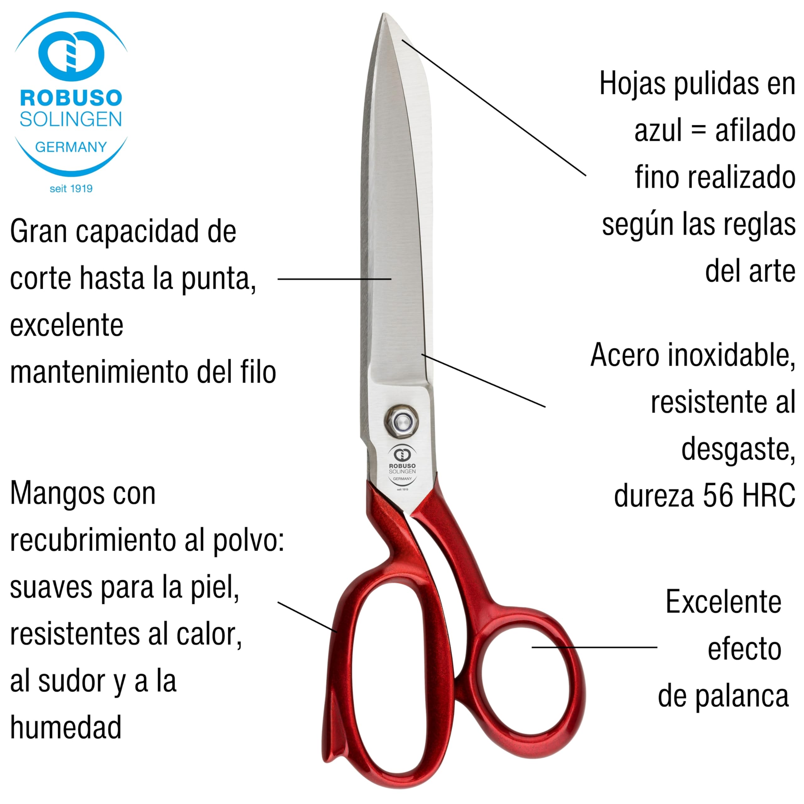 ROBUSO Tijeras de sastre de calidad magistral, tijeras de tela, fabricadas en Solingen, tijeras de acero al carbono C60 forjado, endurecidas, 23,5 cm – 9 pulgadas