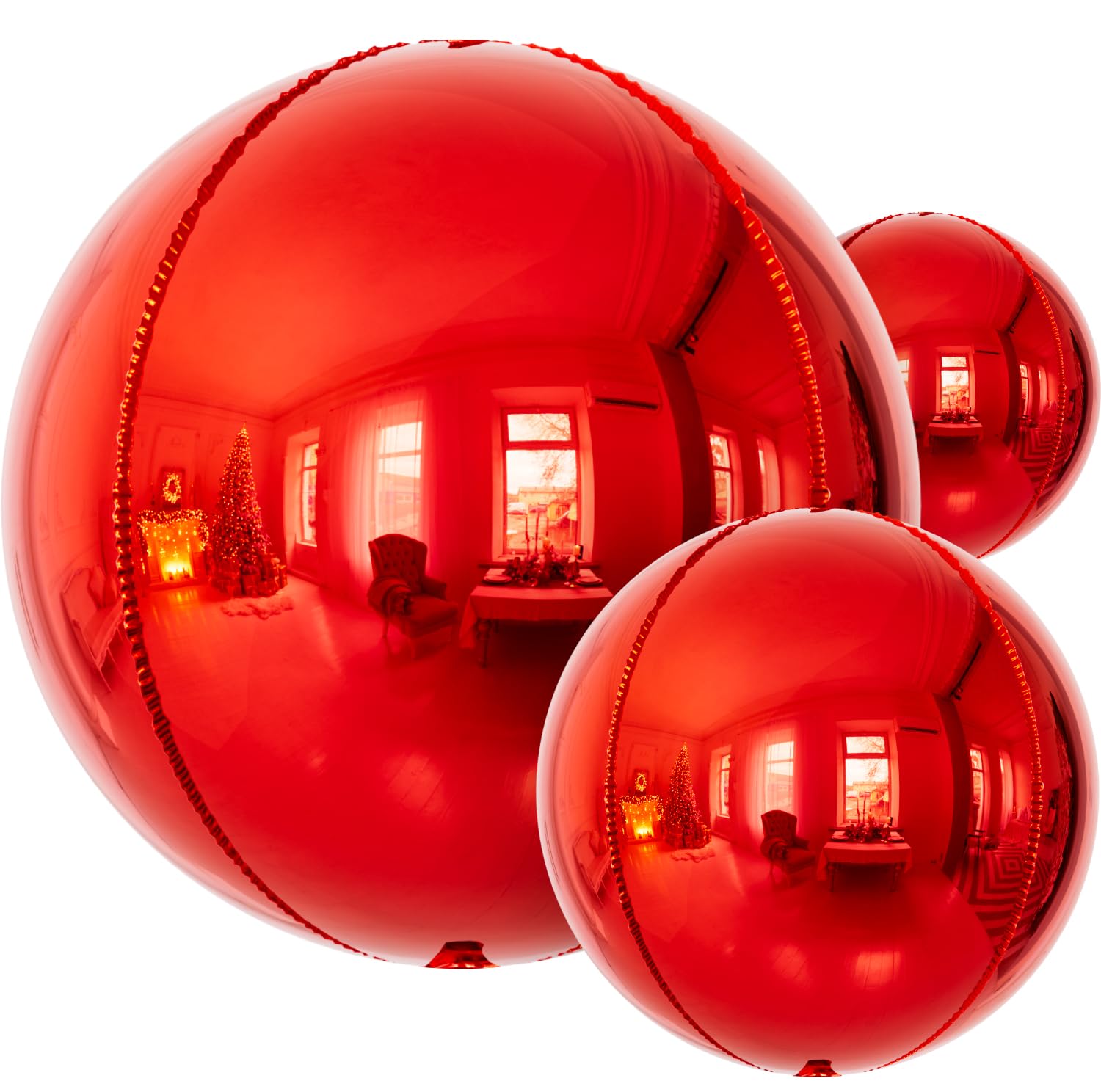 Adeyoo Red Foil Balloons, 22" 18" 10" 4D Round Metallic Red Mylar Balloons — image 1