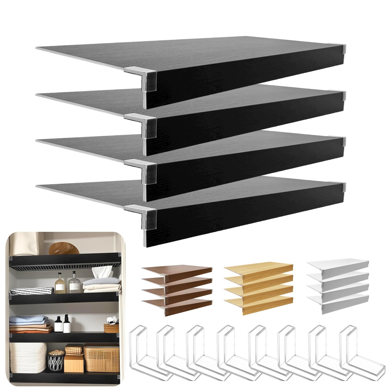 Wire Shelf Cover, Wire Rack Covers for Pantry,4 Pcs PVC Wood-Look Faux Wood Shelf Liners,24x16 Inch,0.24 inch Thick for Home and Kitchen Organization