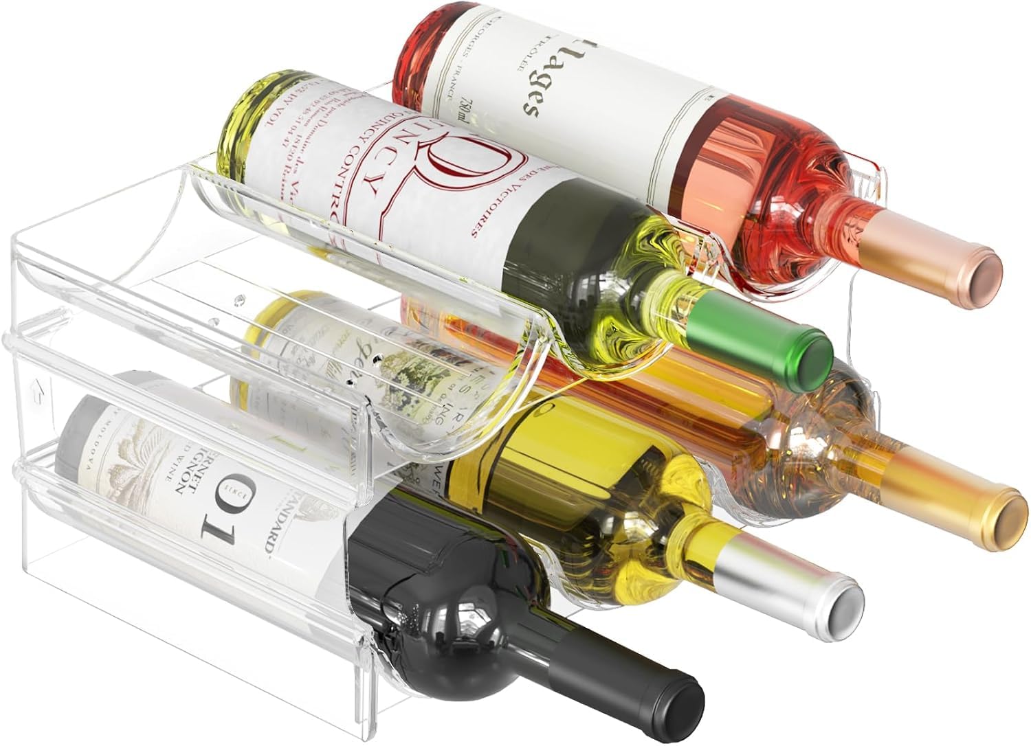 VHG Plastic Water Bottle Organizer and Wine Rack Storage Holder,2 Tier 6 Containers Stackable Free-Standing Bottle Storage Rack for Kitchen Countertops, Table Top, Pantry, Bars.