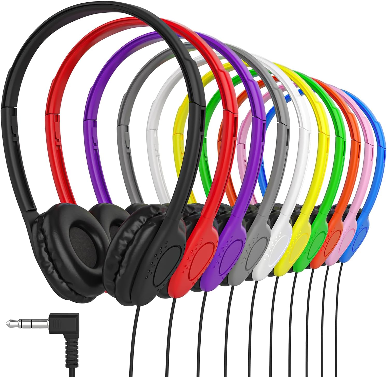 Maeline Bulk Classroom Student Headphones On Ear Stereo Headphones Adjustable Band & Faux Leather Cushions for Kids Online Learning, Library, School, Travel – 3.5mm Plug – 10 Pack – Multi Colors Maeline Bulk Classroom Student Headphones On Ear Stereo Headphones Adjustable Band & Faux Leather Cushions for Kids Online Learning, Library, School, Travel – 3.5mm Plug – 10 Pack – Multi Colors