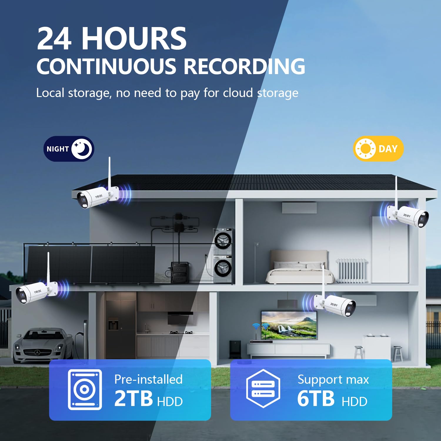 REIGY 8MP Kit Camara de Vigilancia WiFi Exterior con 2TB HDD, 4K Sistema de Seguridad 4X 2160P CAM y 16CH NVR, Visión Nocturna Audio Bidireccional Detección Movimiento IP66 Impermeable