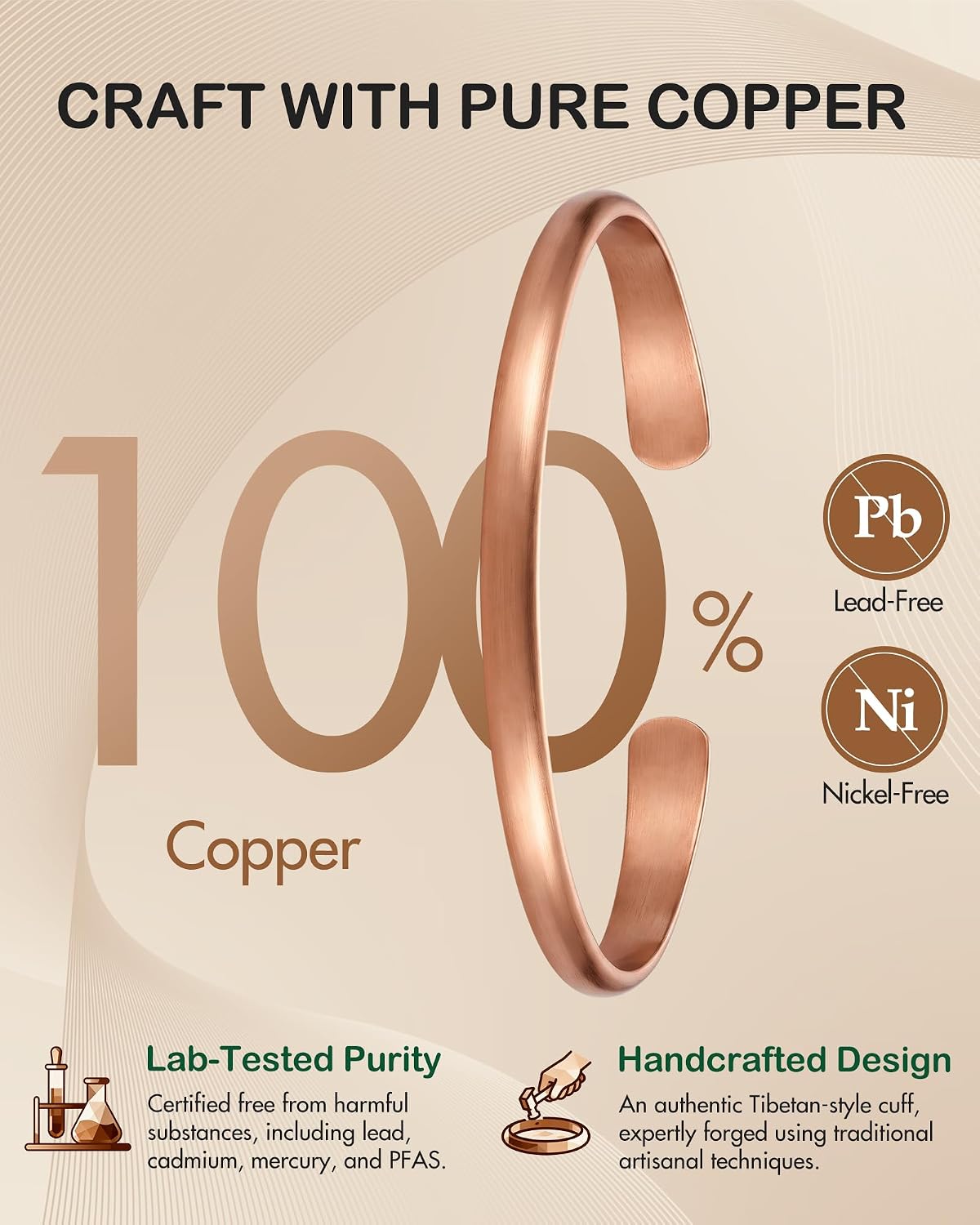 Feraco Copper Bracelet for Men & Women, 100% Solid Pure Copper Cuff Bangle