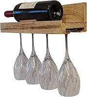 Vista 5 de Gianna's Home Botellero rústico de madera envejecida de madera envejecida con soporte para vidrio (madera roscada)