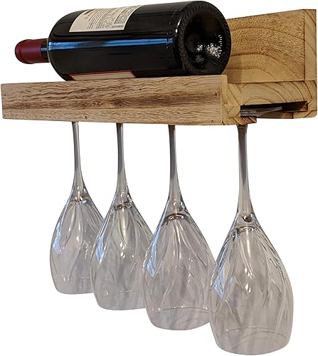 Miniatura 5 de Gianna's Home Botellero rústico de madera envejecida de madera envejecida con soporte para vidrio (madera roscada)