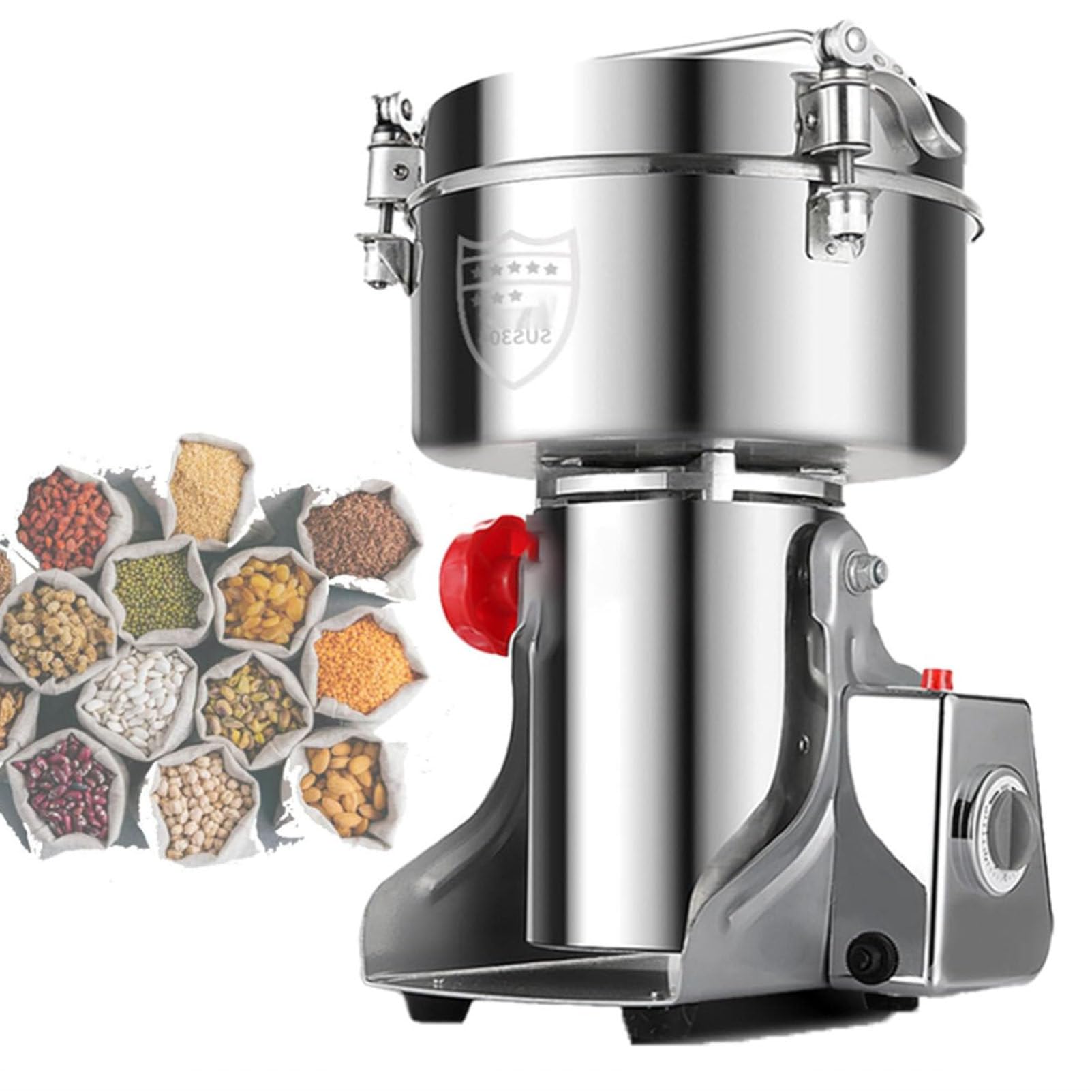 Moulin à grains électrique, broyeur ultra-fin rapide en acier inoxydable avec protection contre les surcharges, moulin à grains à 3 lames pour herbes, épices, noix, céréales et poudre d'herbes 1000g