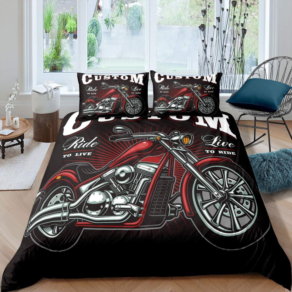 Extreme Sports - Set di biancheria da letto per bambini, ragazzi, ragazzi, uomini, stile motocross, motivo moderno, set di biancheria da letto per bambini, ragazzi, ragazzi, stile auto, 3 pezzi