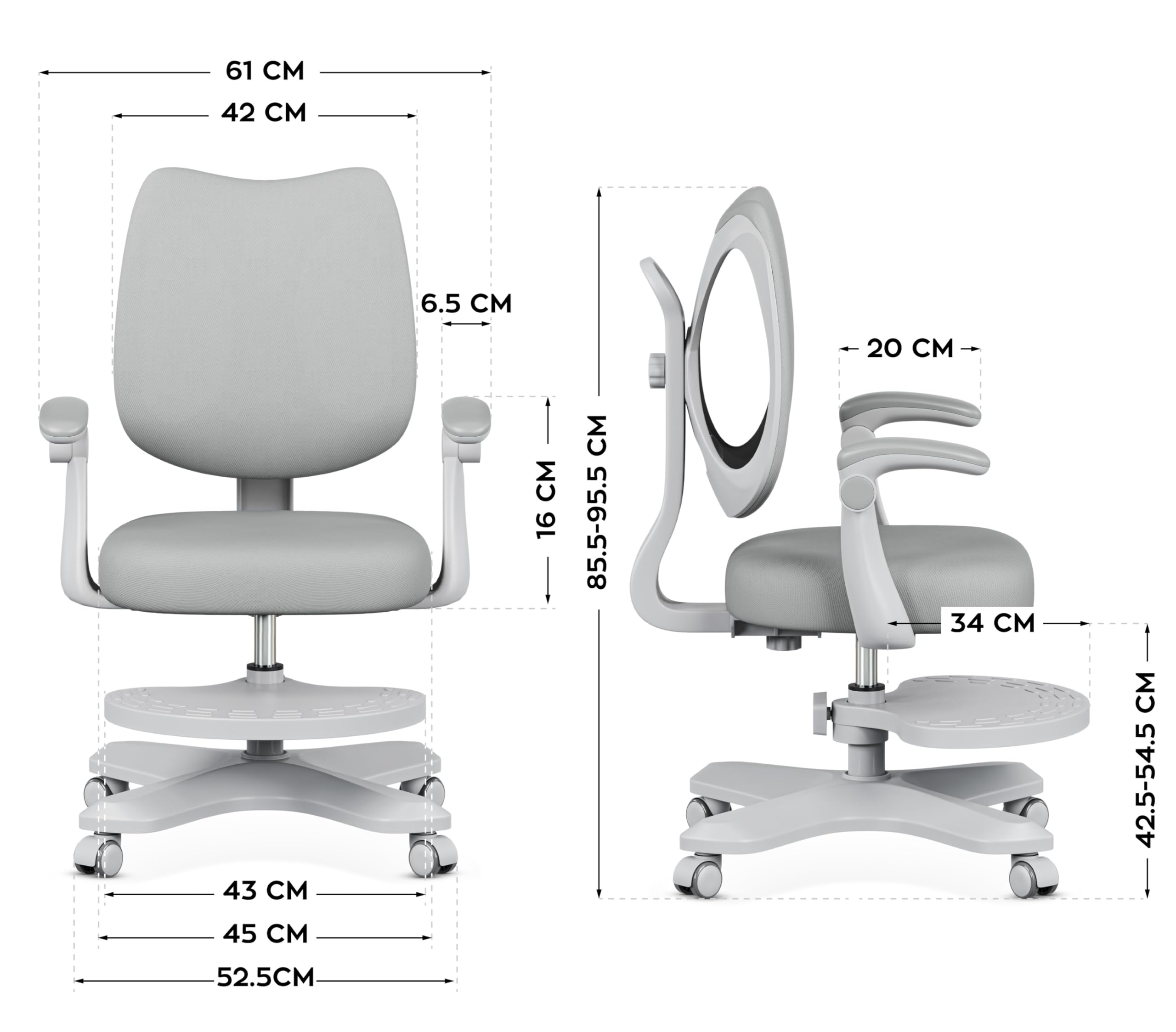 MARK ADLER Junior 4.6 Sedia ergonomica per bambini da scrivania girevole - altezza regolabile - schienale regolabile - rotazione a 360° - braccioli pieghevoli - ruote di gravità - poggiapiedi – Grigio