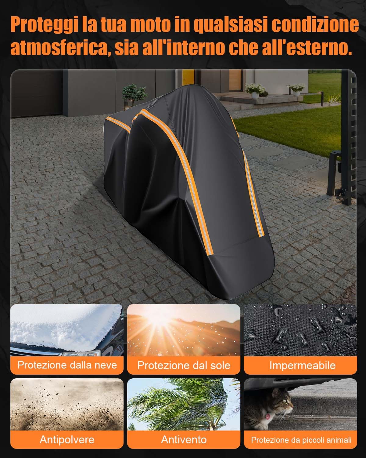 Telo Moto, Completamente Chiuso Telo Coprimoto da Esterno Resistente Telo Copri Moto Universale per Scooter Motorino Motocicletta Ciclomotori 275x115x150cm