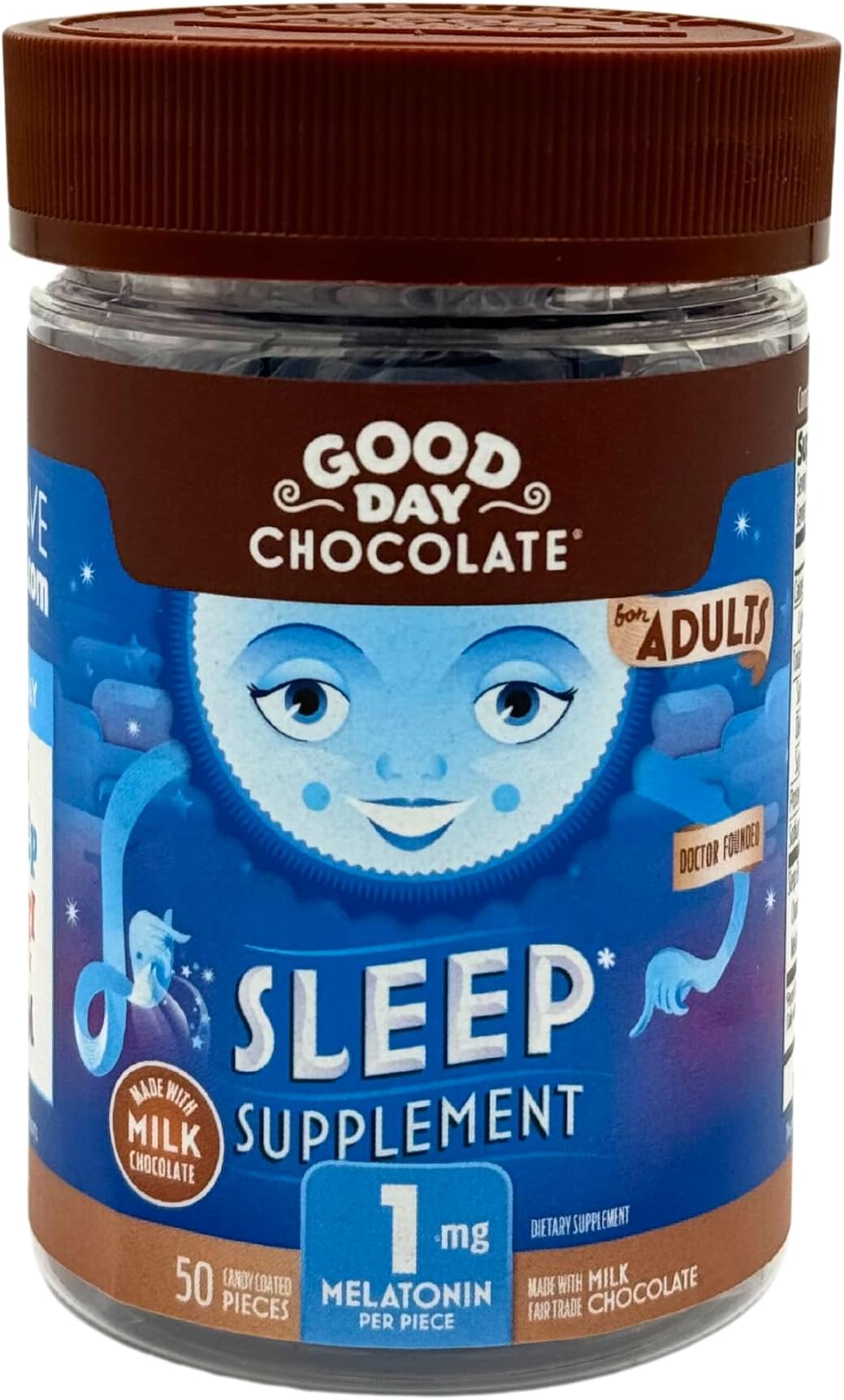 Good Day Chocolate Melatonin for Adults [ 50 Count ] - Fair Trade Non-GMO Milk Chocolate with Chamomile and Melatonin 1 mg - Adult Melatonin, Adult Natural Sleep Aid Supplement
