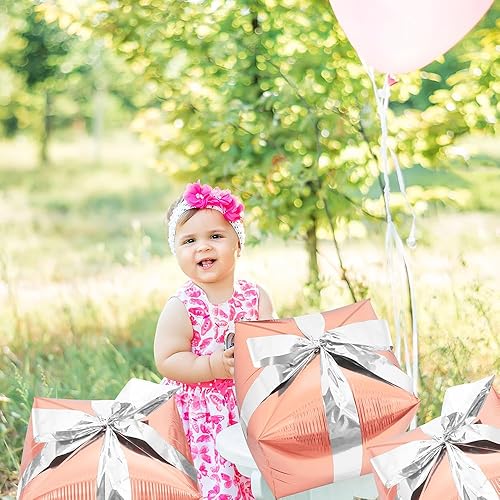 Miniatura 7 de Deermon Caja de regalo rosa con forma de cubo de Navidad, globo de fiesta con cinta plateada, caja de regalo cuadrada, cubo de Mylar decoración de