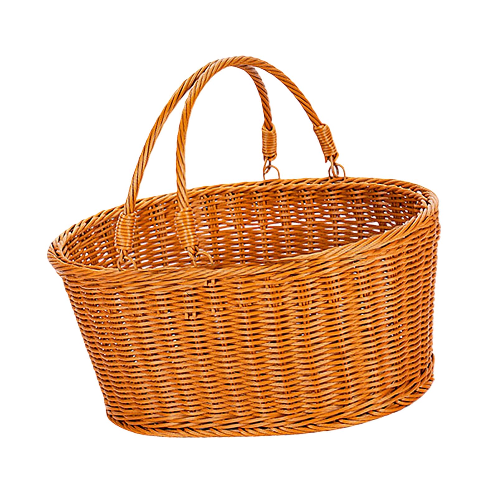 Buxuaaaa Round Stylish Rattan Look Storage Bin With Ergonomic Handle For Travel Waterproof Storage Basket