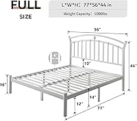 Vista 2 de iPormis Full Size Metal Platform Bed Frame with Modern Iron-Art Headboard/Heavy Duty Steel Slats Support/Under Bed Storage/No Box Spring Needed/Easy