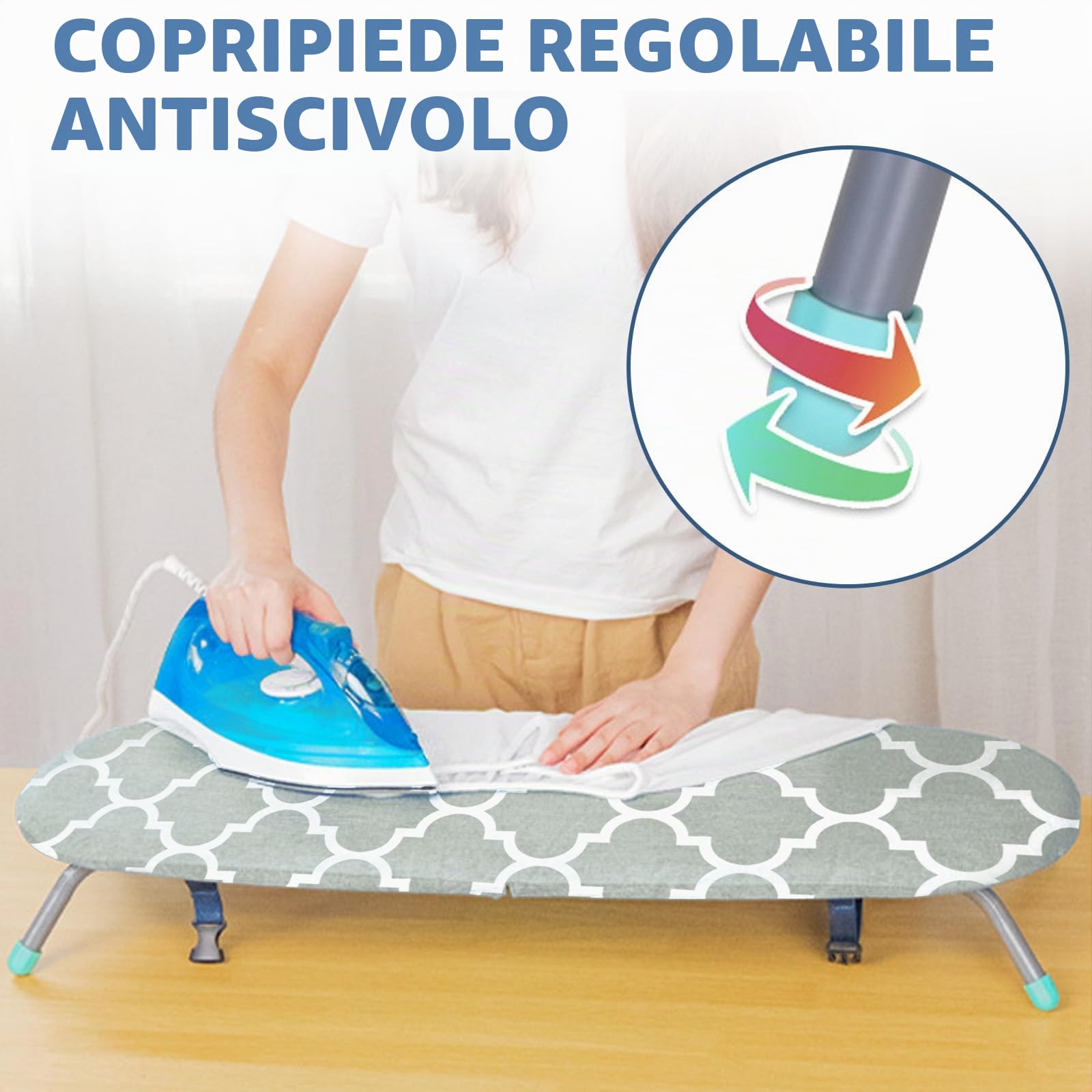 Asse da stiro pieghevole, 81 cm x 31 cm, leggero e stabile, con copertura resistente al calore e piedini antiscivolo, design salvaspazio per una stiratura efficiente (grigio)