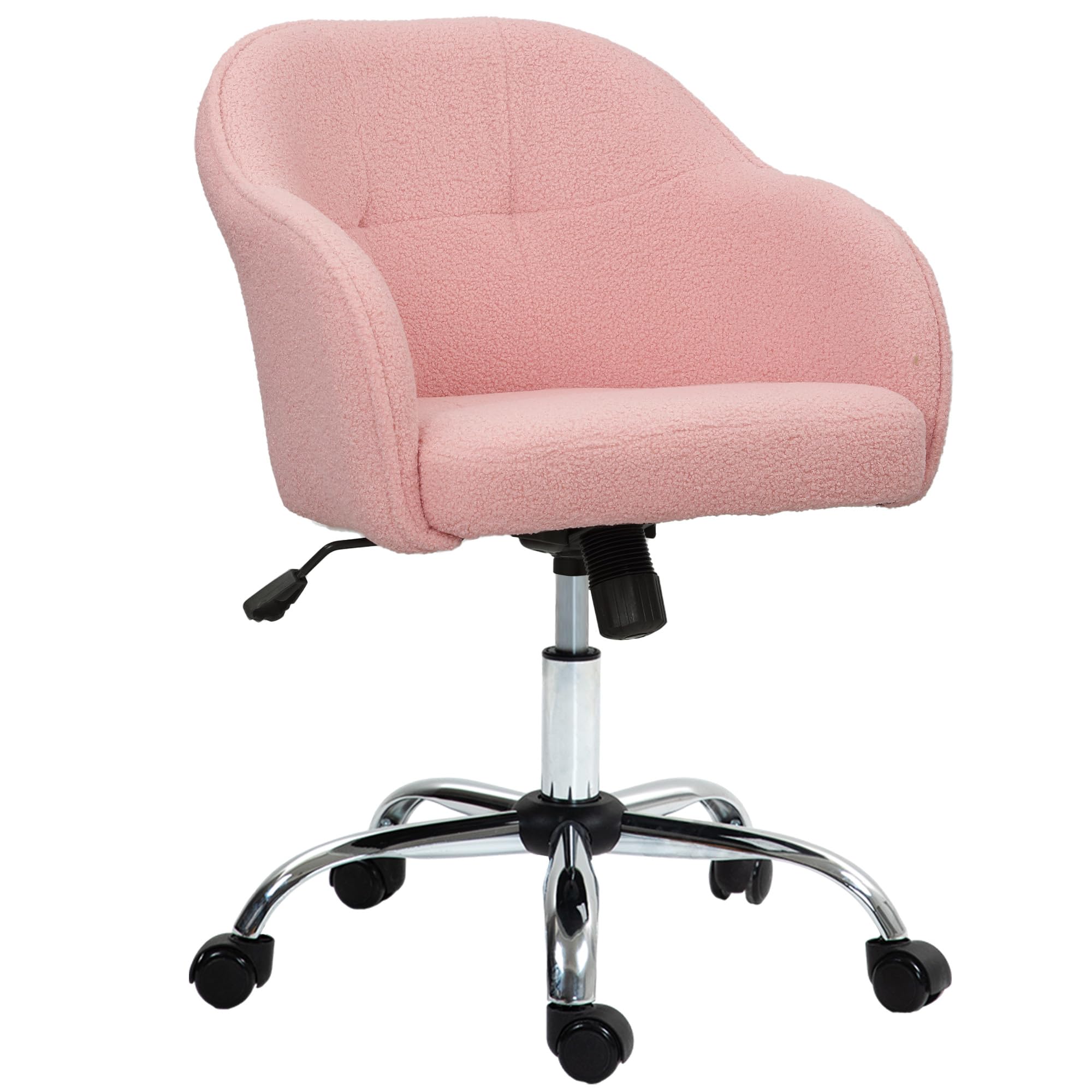 Rackhams Pink Fluffy Vanity Chair For Desk, With Height Adjustable, Wheels, - Yes - Office Chair