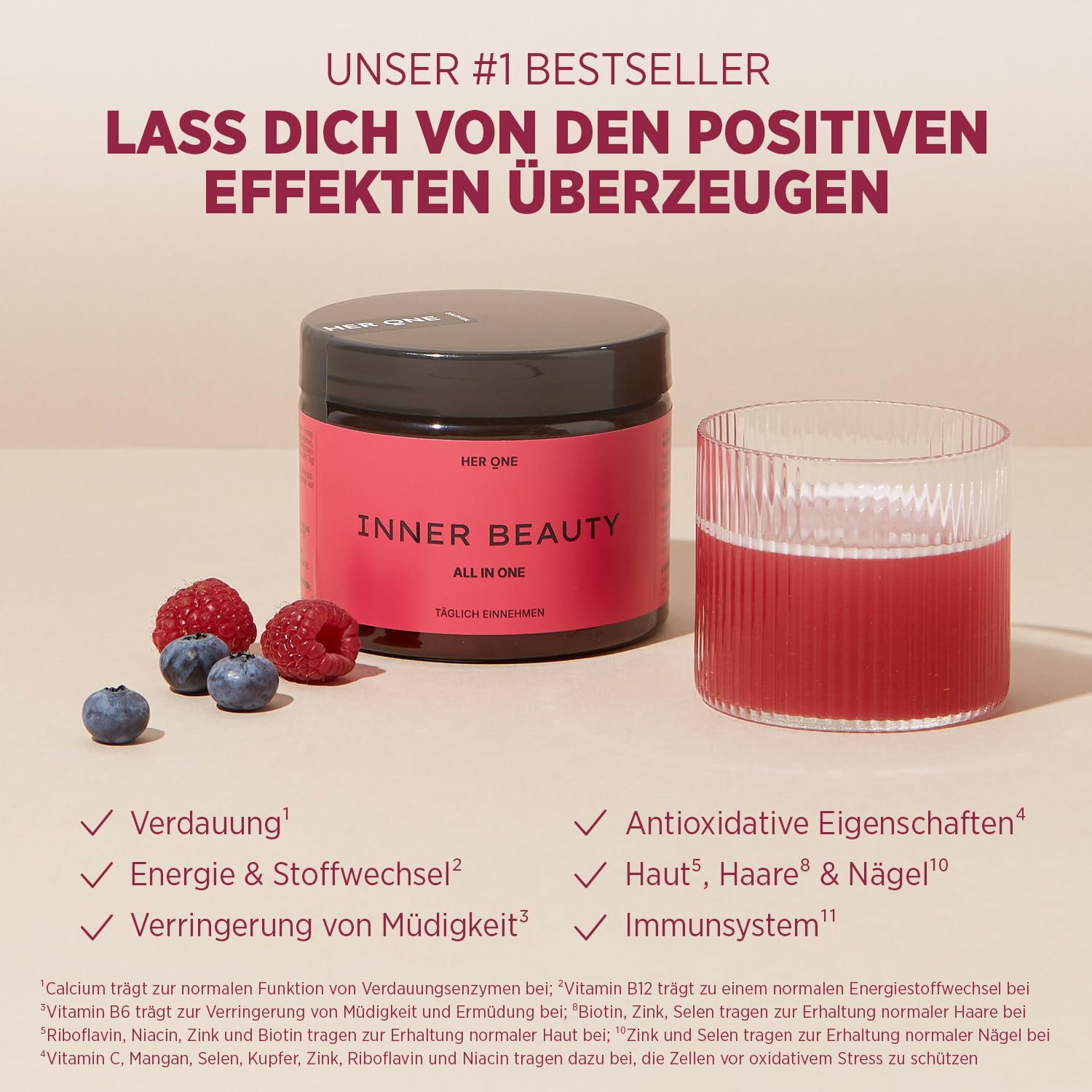 HER ONE GLOW UP Duo | 30x7 g Vitamin Komplex hochdosiert als Multivitamin Pulver für Frauen + 30x5 g Marine Kollagen Pulver aus Fisch | Collagen Peptides Typ I & III | 100% Naticol® | Beauty Drink