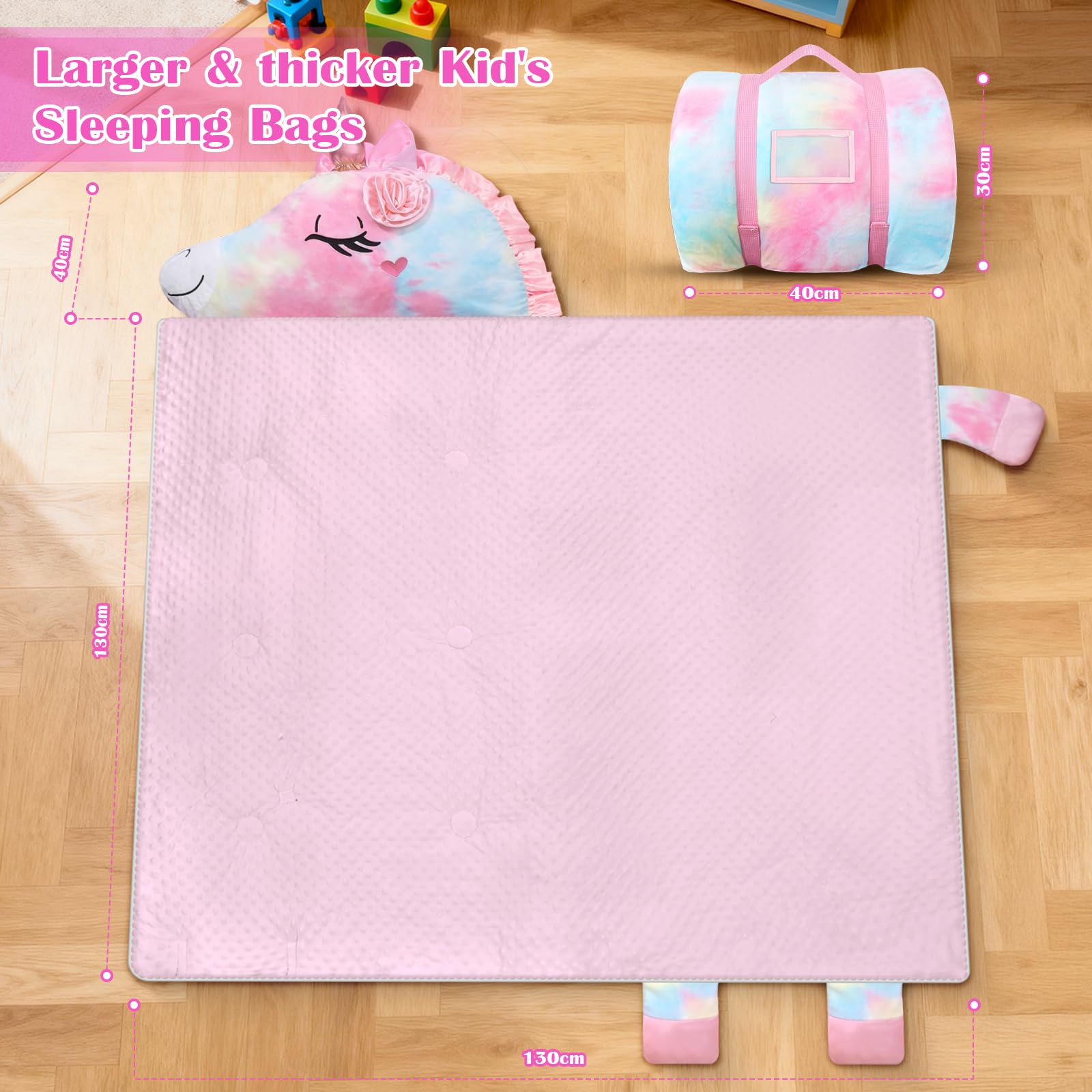 Kids Sleeping Bag with Pillow,Nap Mat for Toddler Boys Girls,Warm Plush Unicorn Toddler Slumber Bag 170x70 cm - Image 2