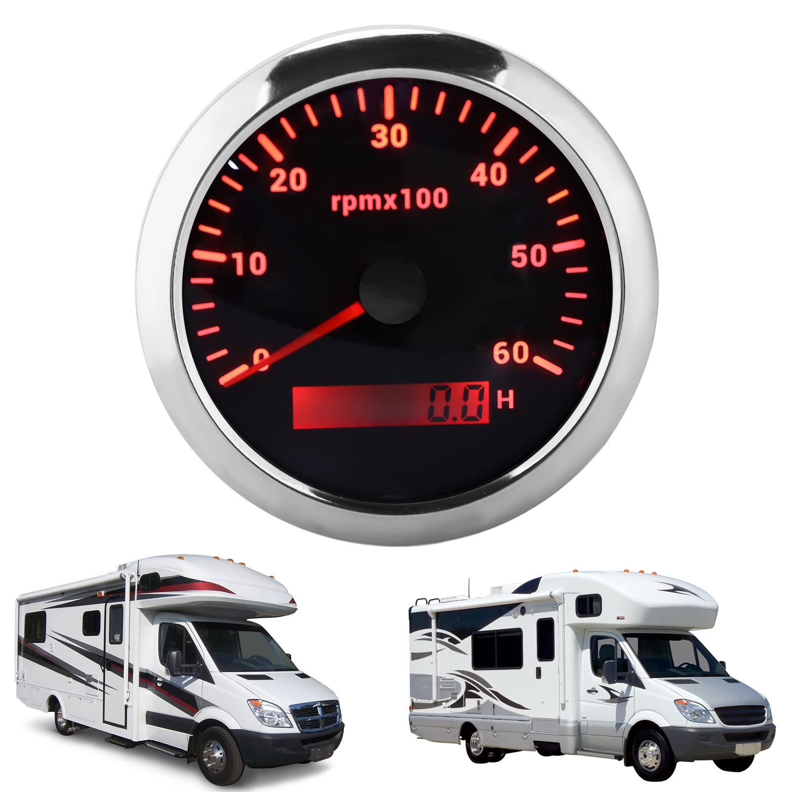 Tacómetro de 85 Mm, 0-6000 RPM, 9-32 V, IP67 Impermeable (BLACK)