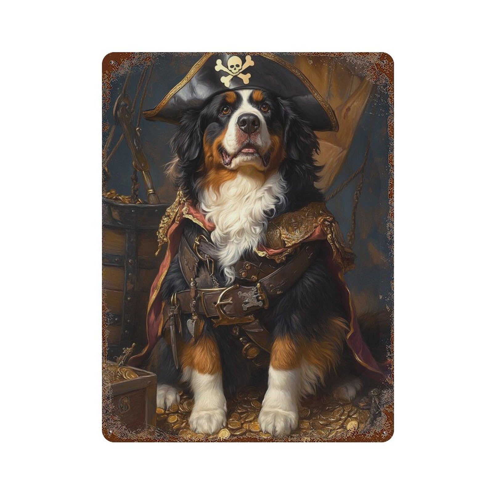 Decorative Tin Sign with Pirate Dog Treasure Chest-61 Design 15.7"x11.8", for Farmhouse, Kitchen And Entryway Decor, Decorative Metal Wall Art