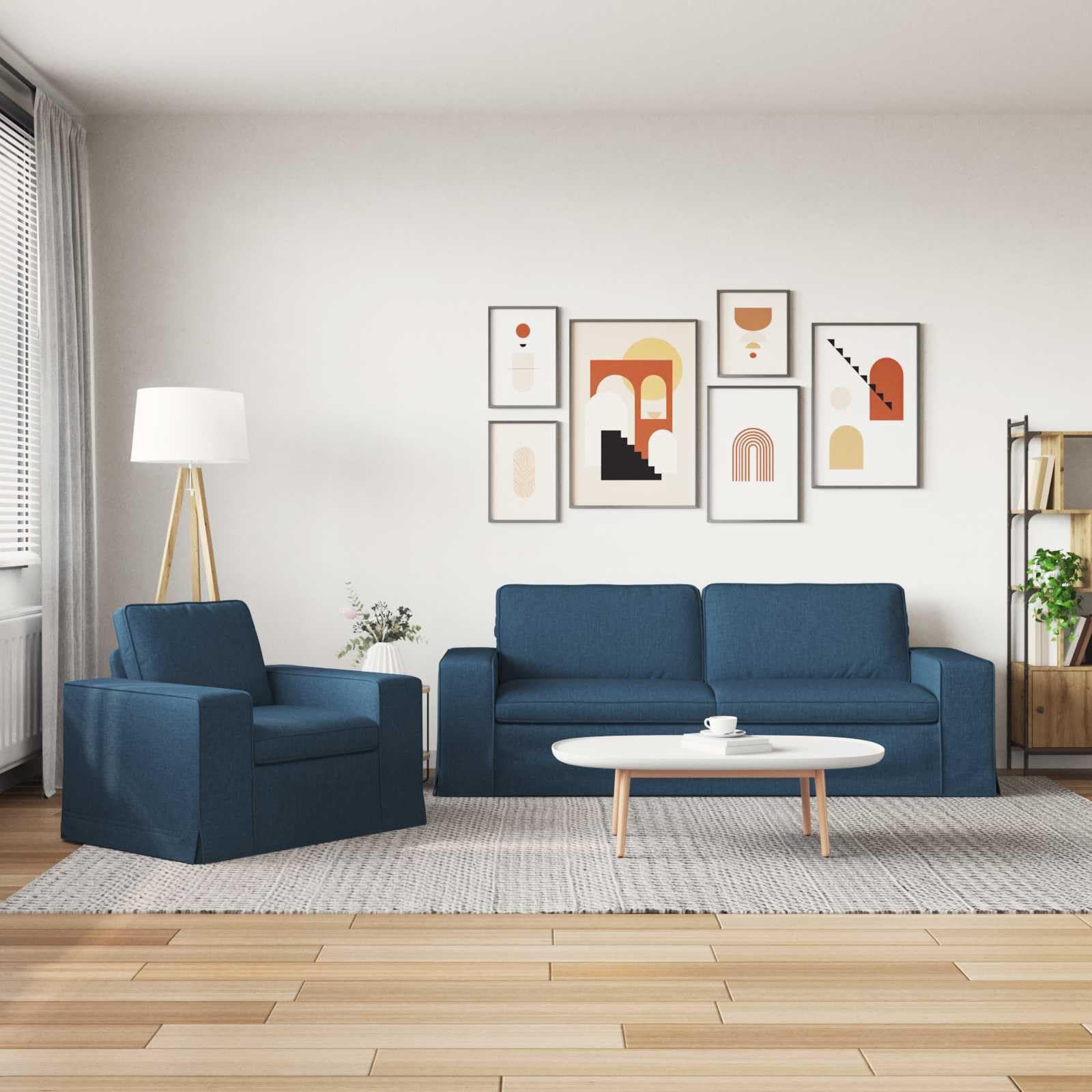 Set di 2 divani modulari in tessuto blu con gambe nere, per soggiorno e camera degli ospiti, seduta comoda con imbottitura, struttura robusta, espandibile in modo flessibile, design moderno