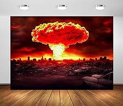 7x5ft Fabric Atomic Bomb Nuclear Explosion Backdrop Nuclear Detonation Mushroom Cloud Ruin Destroyed City End of The World Background Party Decorations Photo Props