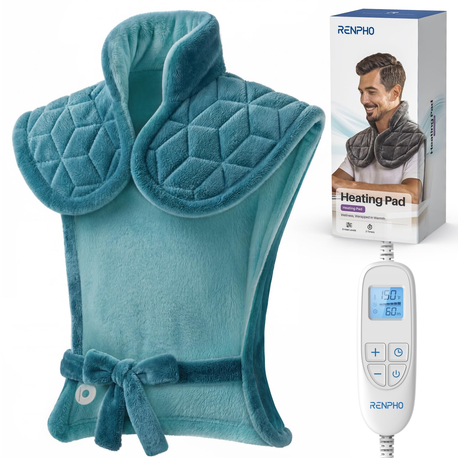 Photo 1 of RENPHO Weighted Heating Pad - Blue, 24 x 33 in