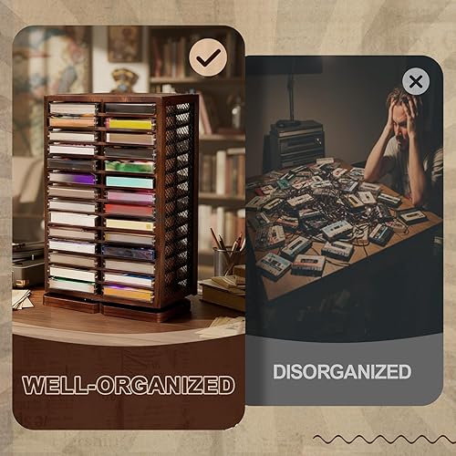 Miniatura 6 de Ripeng Soporte de cinta de casete giratorio para almacenamiento de casetes en torre de CD de 360 grados, estante de almacenamiento de almohadillas