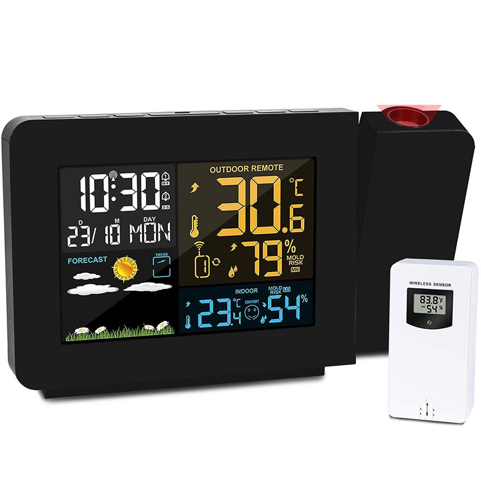 Amazon.co.jp: デジタル投影目覚まし時計、気象計 投影クロック