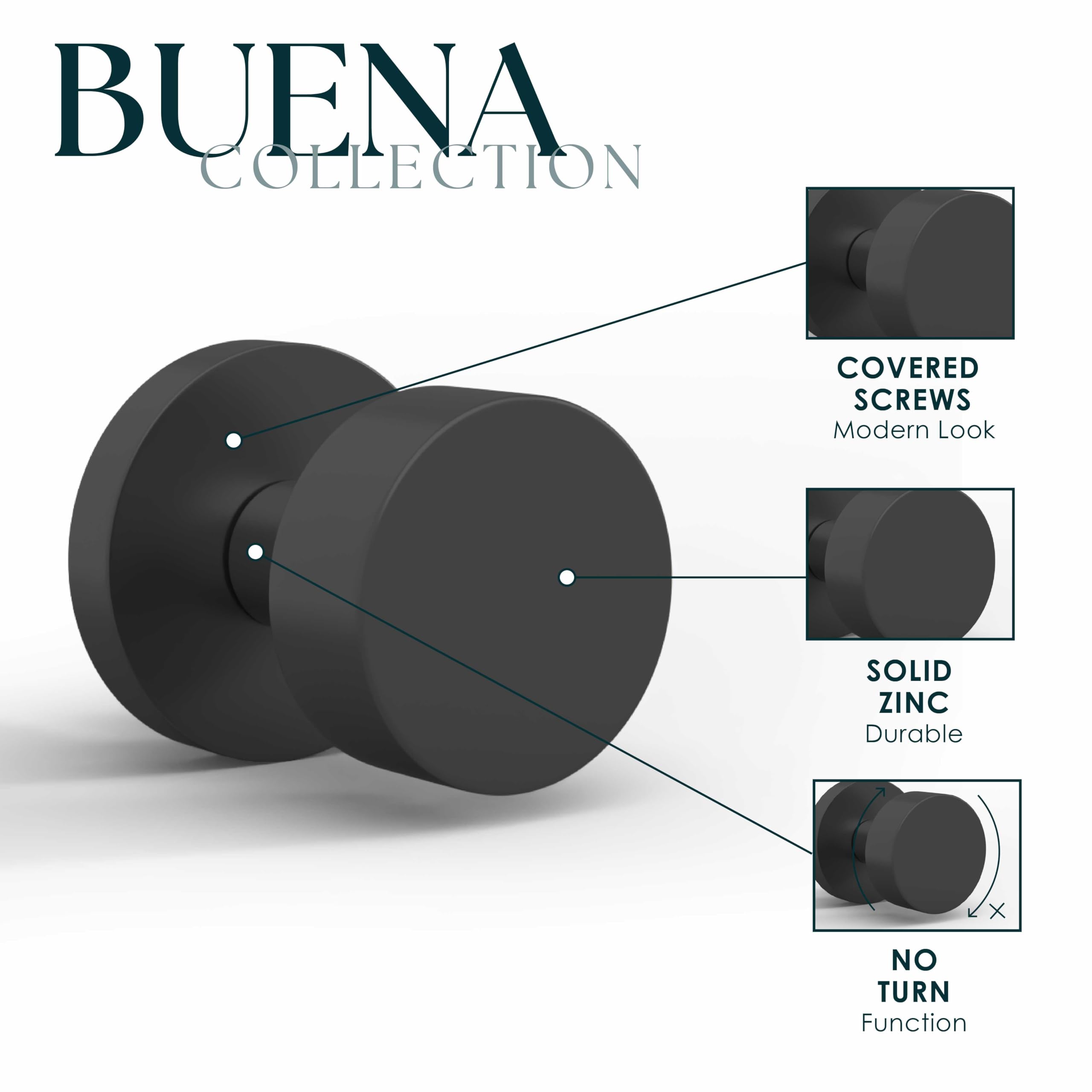 Matte Black Dummy Door Knobs - 2 Pack -5
