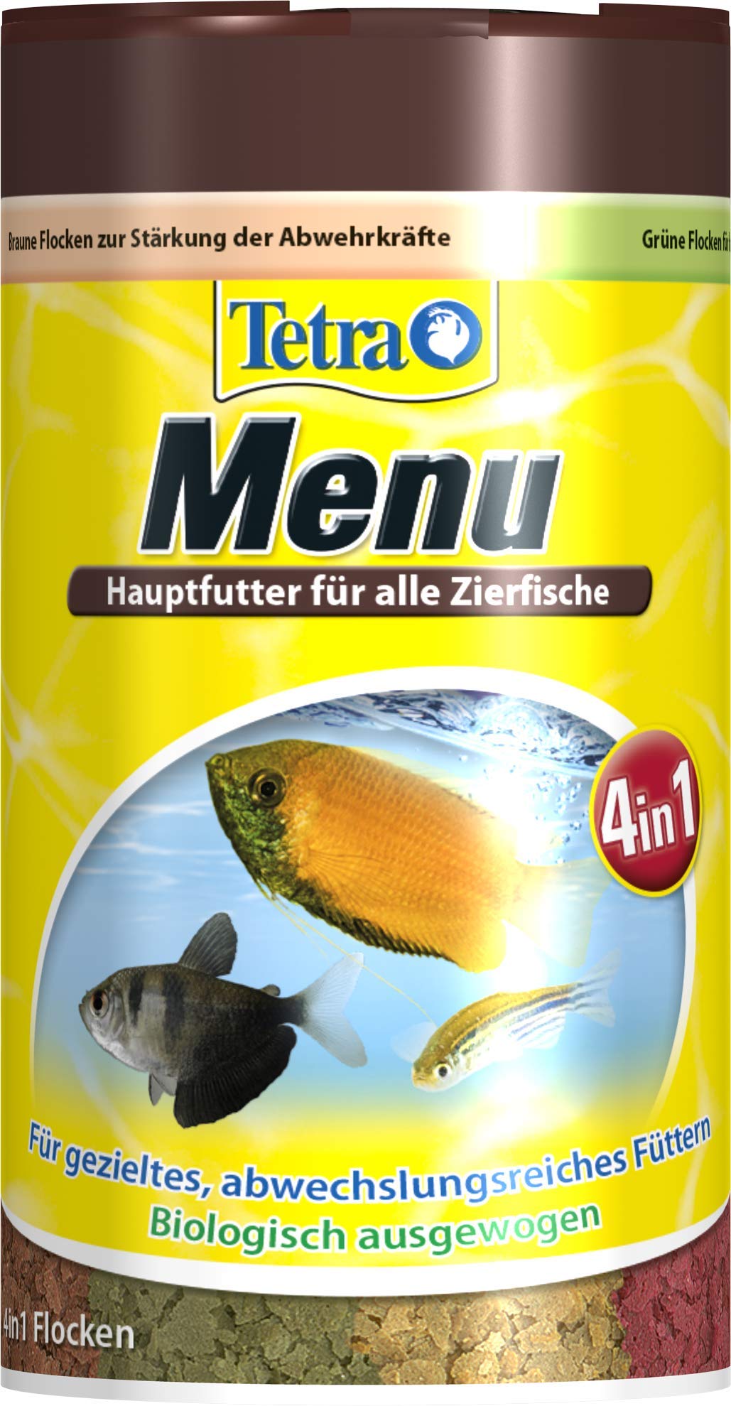 Tetra Min Menu Fischfutter - Hauptfuttermix mit 4 Spezialflocken in getrennten Kammern, abwechslungsreiches Futter für alle Zierfische, 100 ml Dose