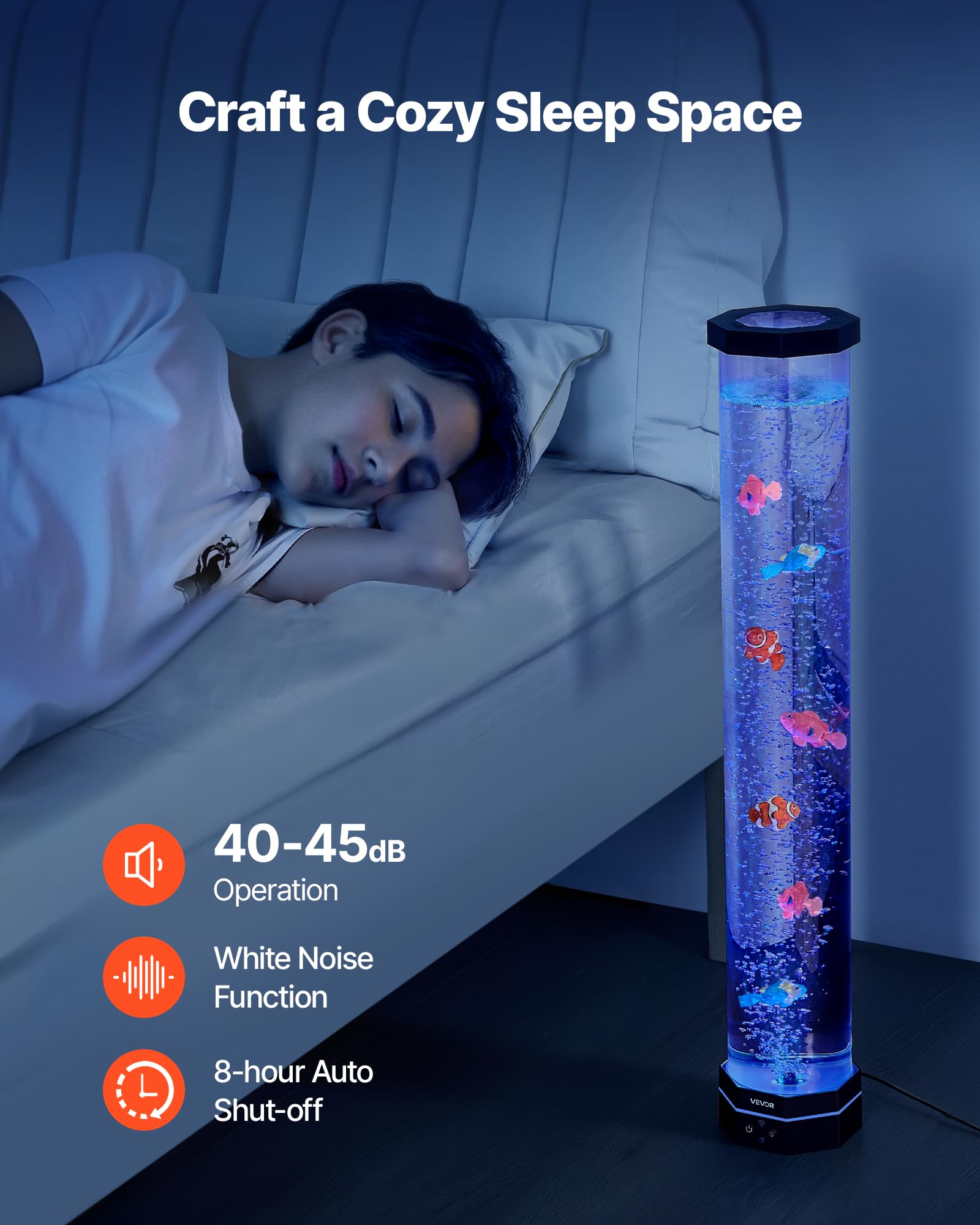 VEVOR Lavalampe mit 6 schwimmenden Fischen, 80 cm, Blasenlichtlampe, 16 Farbwechsel-Lichteffekte, Fernbedienung, Stimmungslicht, Aquarium Nachtlicht für Schlafzimmer, Wohnzimmer, Heimdekoration