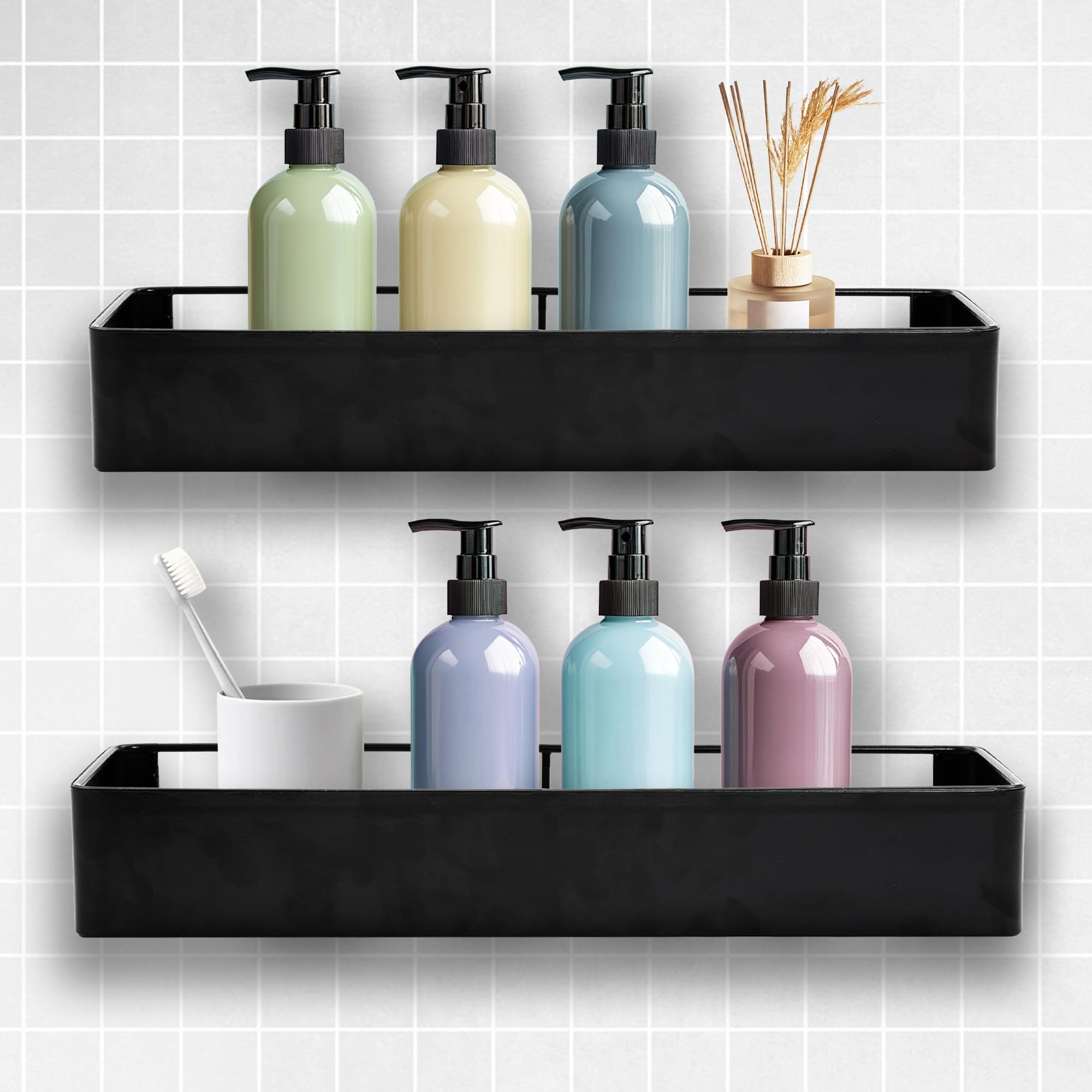 Shuntong Premium Shower Caddy 2 Pack Black Rustproof Stainless Steel Shower Organizer and Storage No Drill Shower Shelves