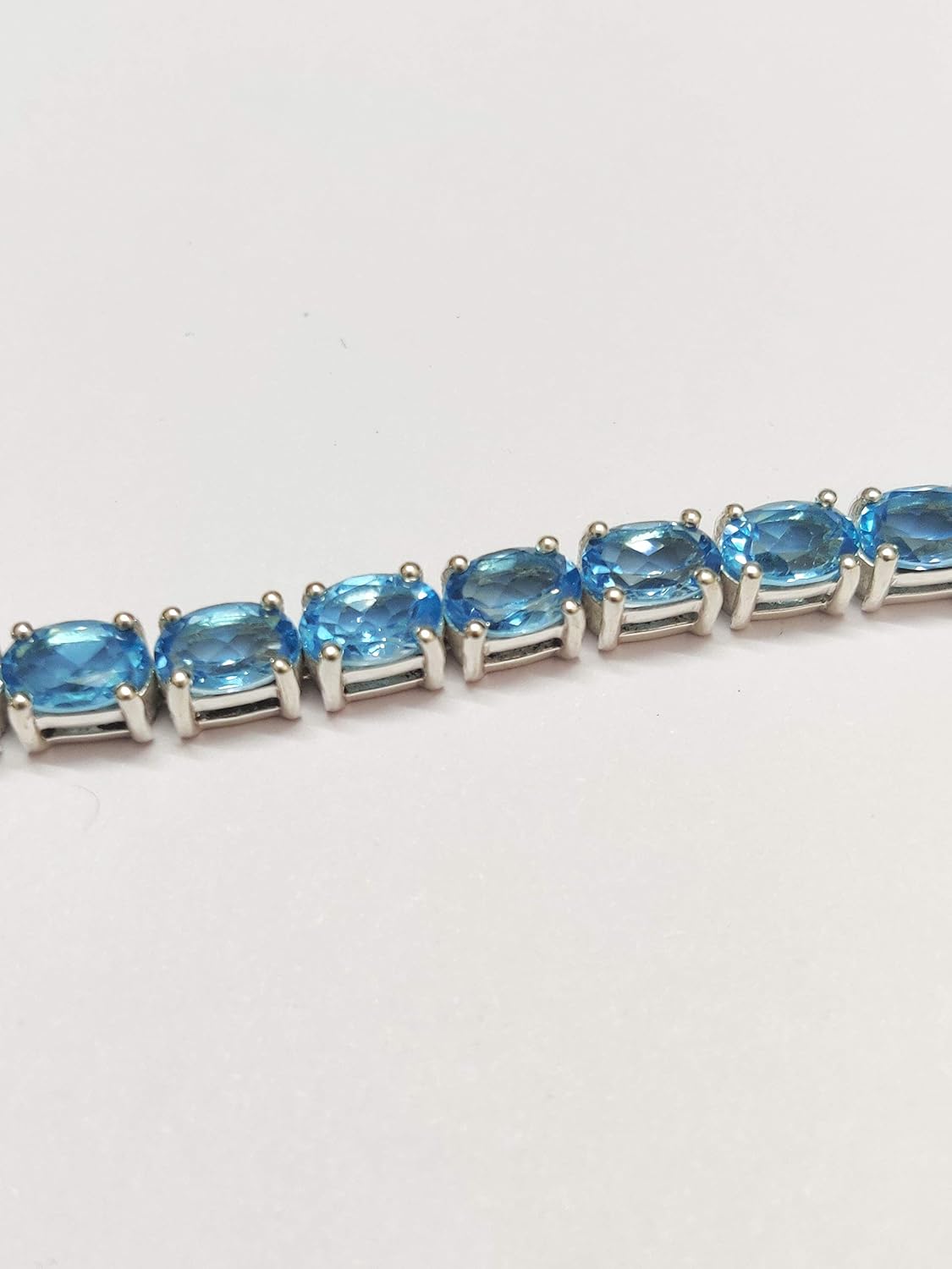 Natural Swiss Blue Topaz Bracelet Silver Blue Topaz Bracelet 5x7 mm oval 25Ct Swiss Blue Topaz Bracelet 7.5 inches 925 Sterling Silver Blue Topaz Bracelet For Men