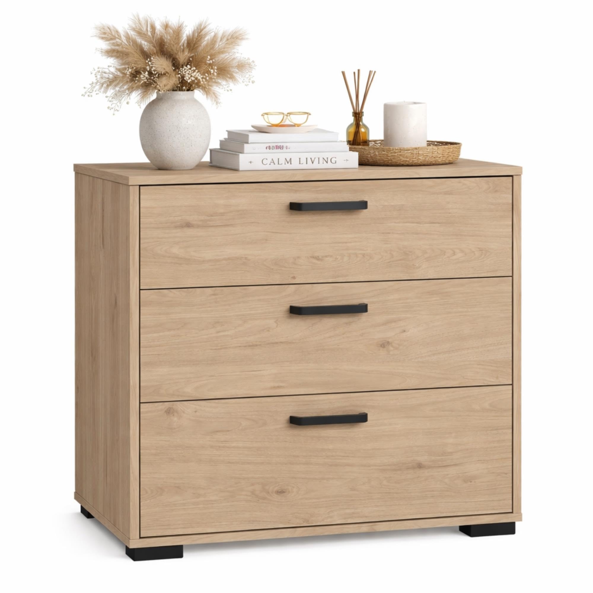 WELL HOME MOBILIARIO & DECORACIÓN Cómoda, Cajonera Dormitorio Eria Oak con 3 cajones en Color Roble 71 x 40 x 83 cm