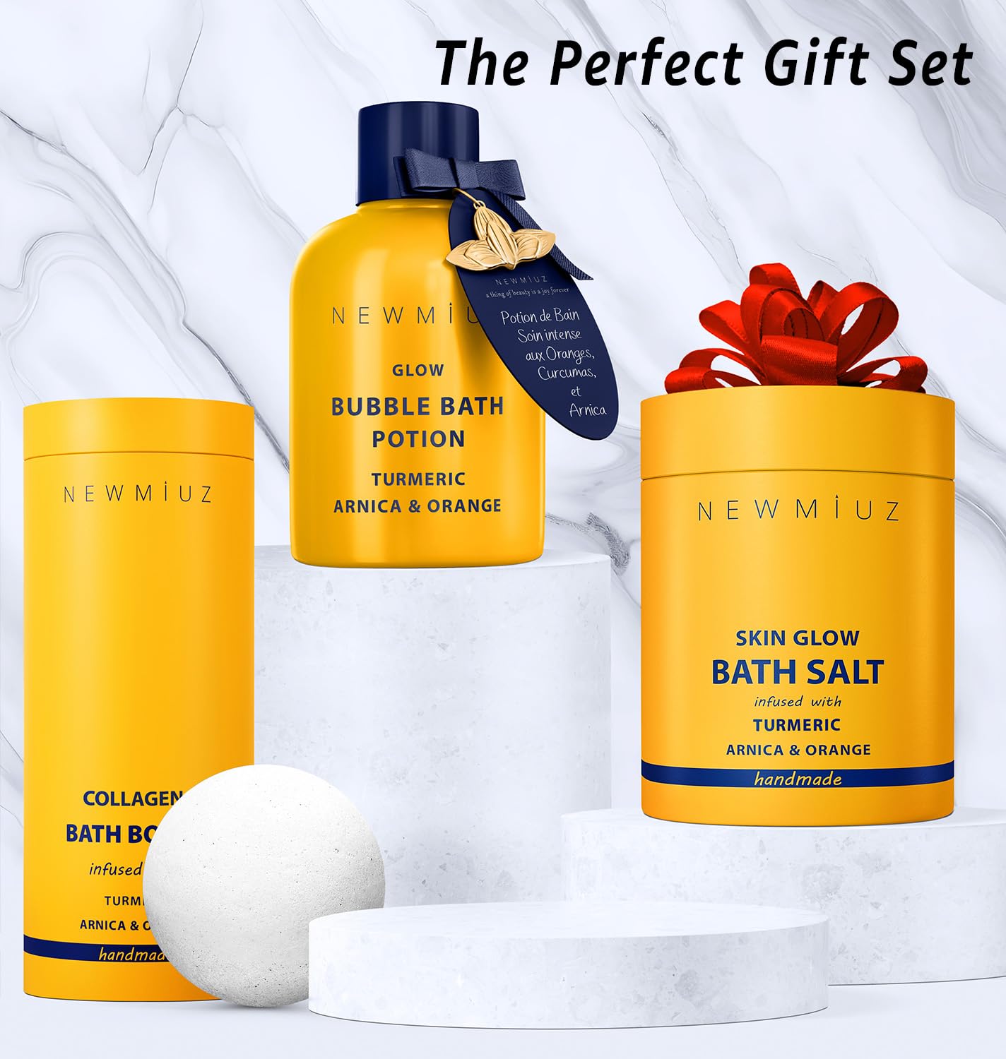 Bombes de Bain Naturelles Luxueux Cadeau Pour Hydratation et Nourrissage de la Peau Sèche Huile Essentielle de Curcuma et Arnica à l'Orange Plongez-vous dans un Bain de Spa Béatifiant