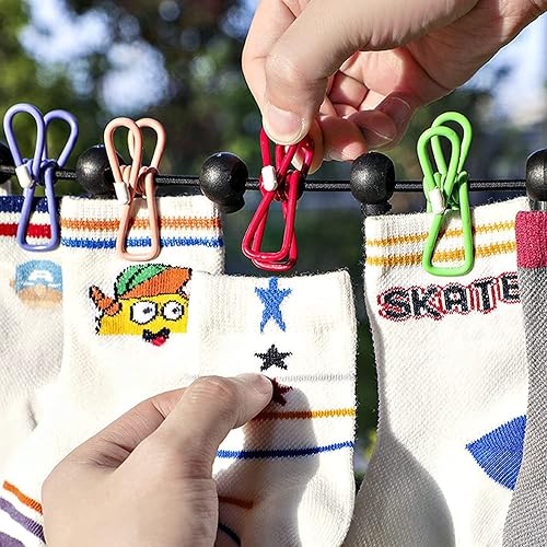 Miniatura 3 de Tendedero portátil con 12 pinzas de colores, tendedero de viaje resistente al viento, elástico, retráctil, línea de ropa de lavandería para patio