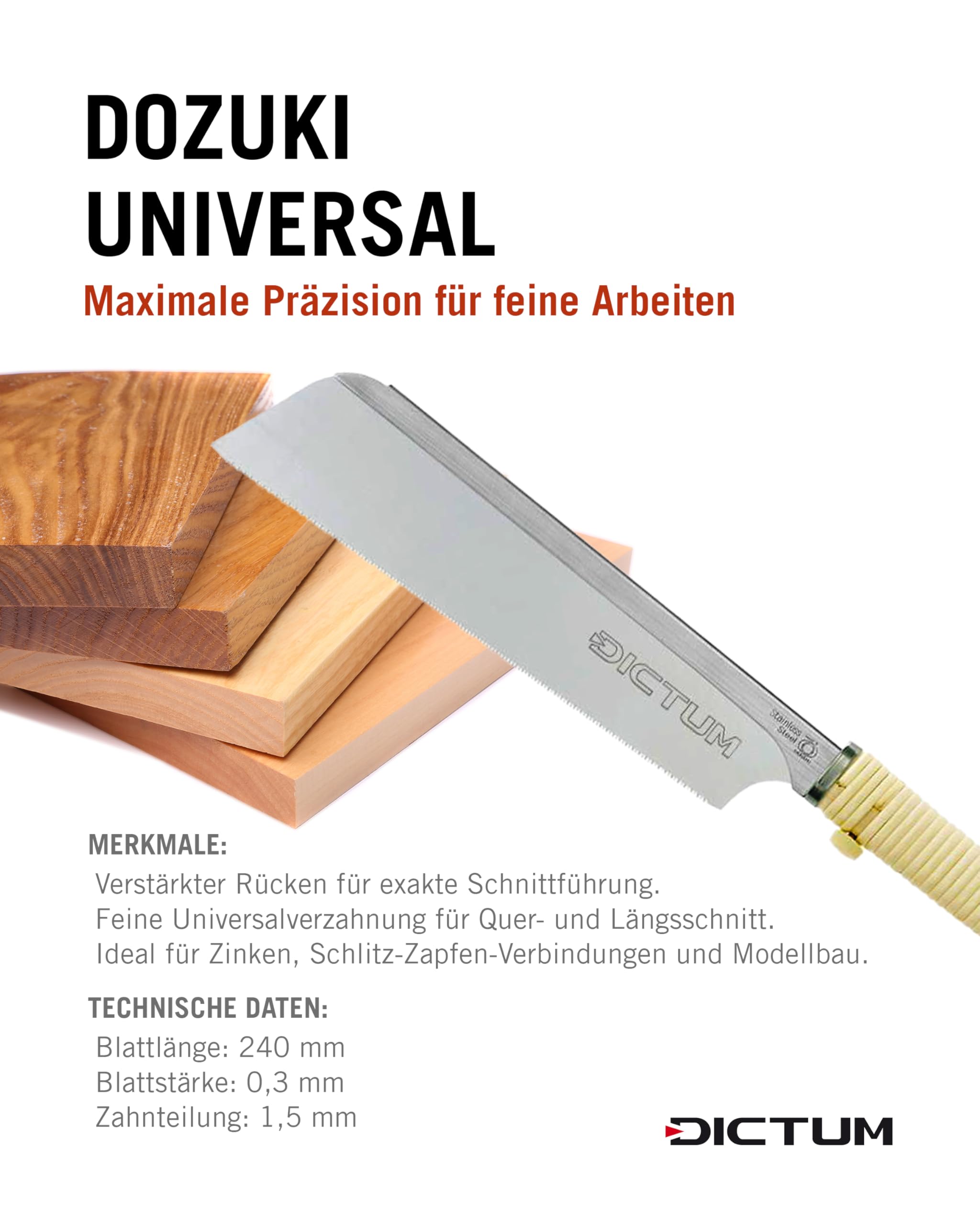 DICTUM Ryoba 240 Seiun Japansäge 240 mm Blatt Längs- Querschnitt rostgeschützt impulsgehärtet