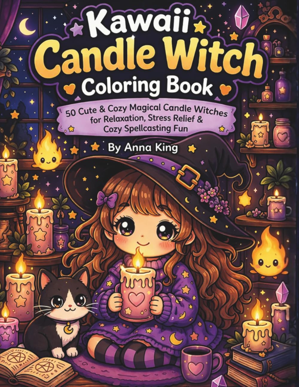 Kawaii Candle Witch Coloring Book: 50 Cute & Cozy Magical Candle Witches for Relaxation, Stress Relief & Cozy Spellcasting Fun