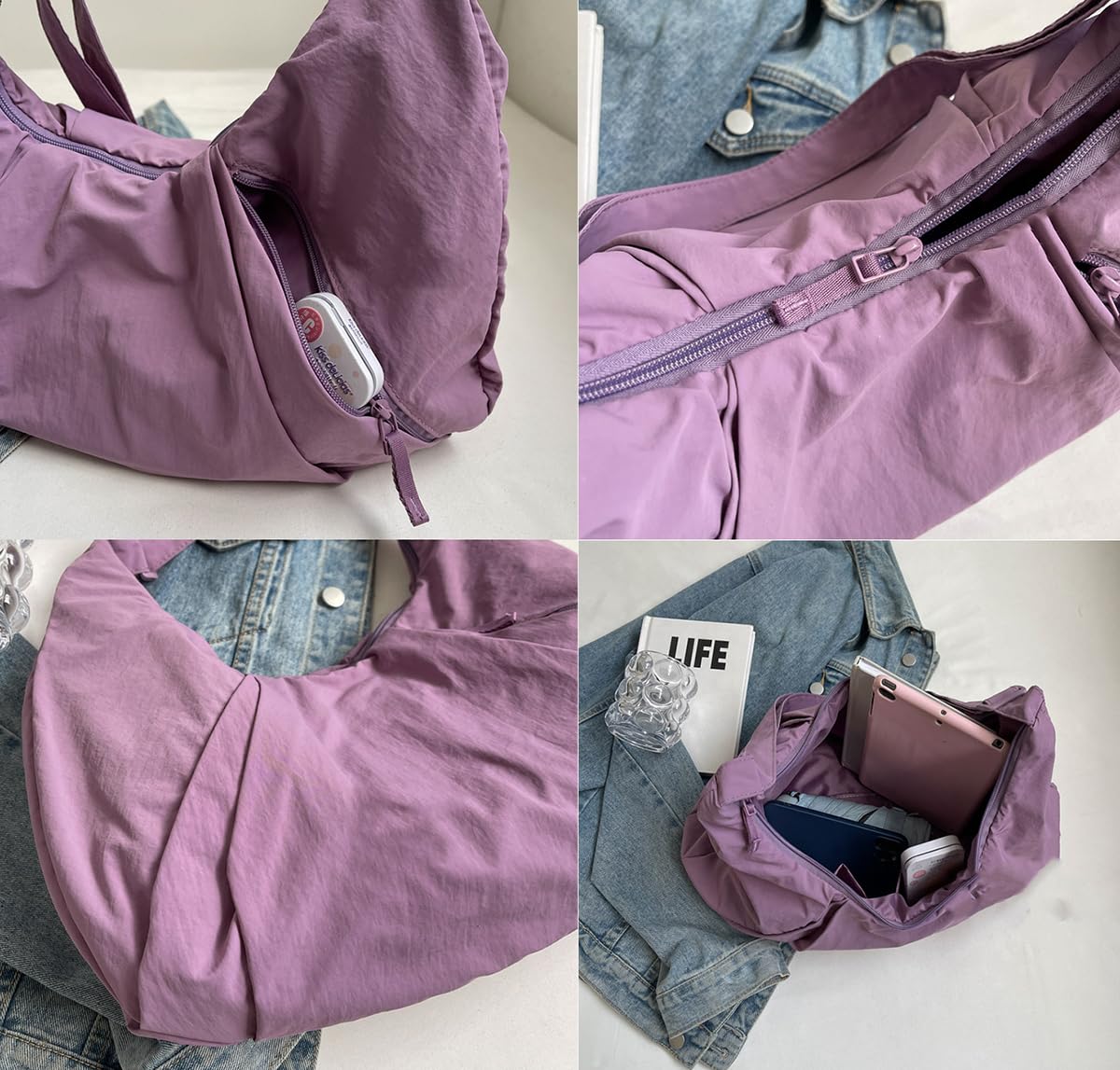 Croissant-Tasche, große, modische, wasserdichte Nylon-Umhängetasche für Damen, halbmondförmig, Verstellbarer Riemen