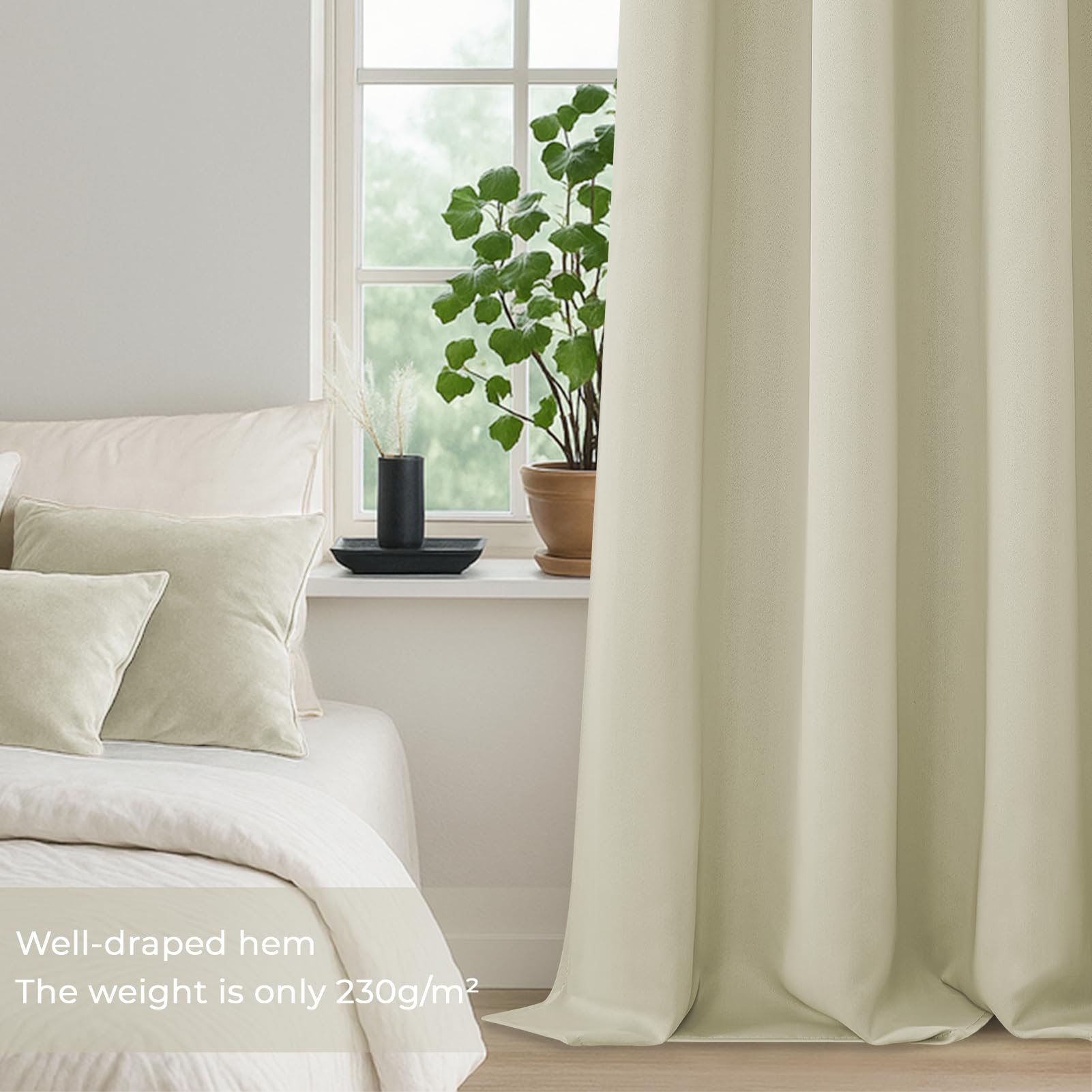 MRTREES 2 Pezzi Tende Oscuranti per Interni Termiche Isolanti Tende Camera da Letto Tinta Unita con Occhielli Moderne per Soggiorno Finestra Elegante 140x300 CM (Larghezza x Altezza) Beige