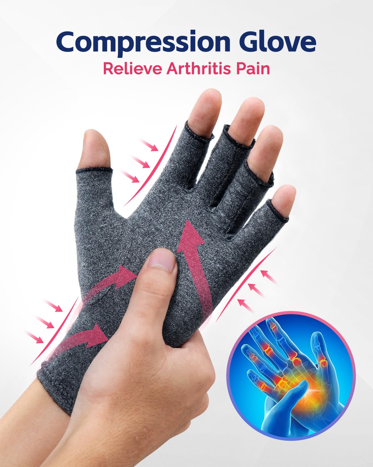 FEATOL Juego de muñequera para túnel carpiano y guantes de compresión para artritis para mujer, muñequera corta, soporte diurno, alivio del dolor para el trabajo, mecanografía, tendinitis, esguinces,