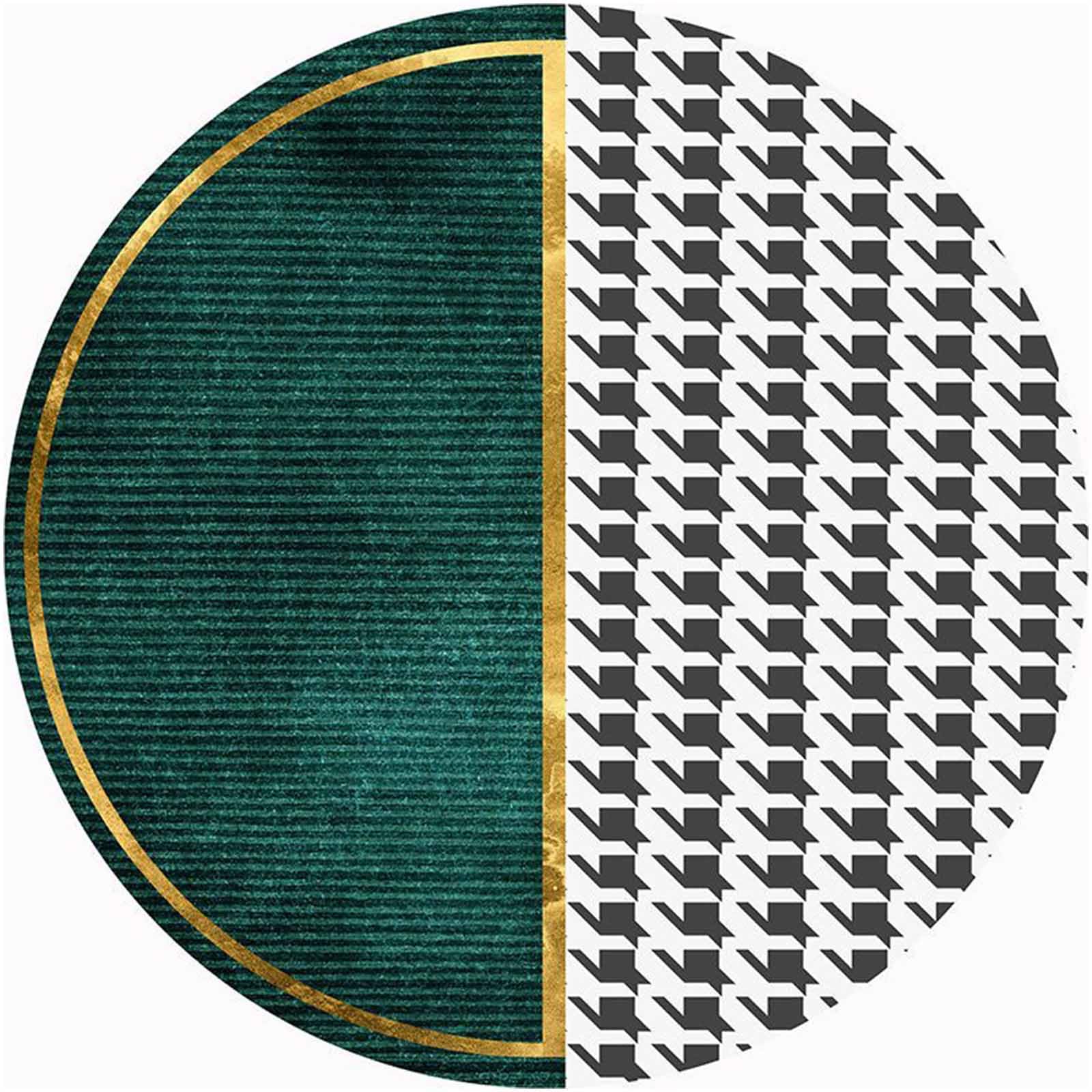Tapis cercle pour salon moderne minimaliste vert émeraude noir blanc 200cm