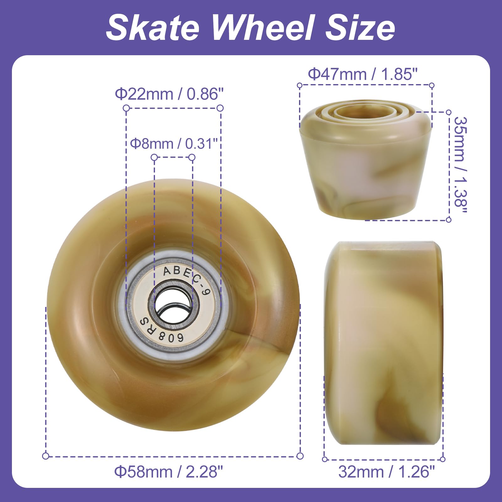 PATIKIL 8 Pack Roller Skate Wheels Outdoor 58mmx32mm Quad Roller Skate Wheels with ABEC-9 Bearing, 82A PU Roller Wheels & 2 Toe Stoppers for Double Row Skate Skateboard Indoor, Gold Pink