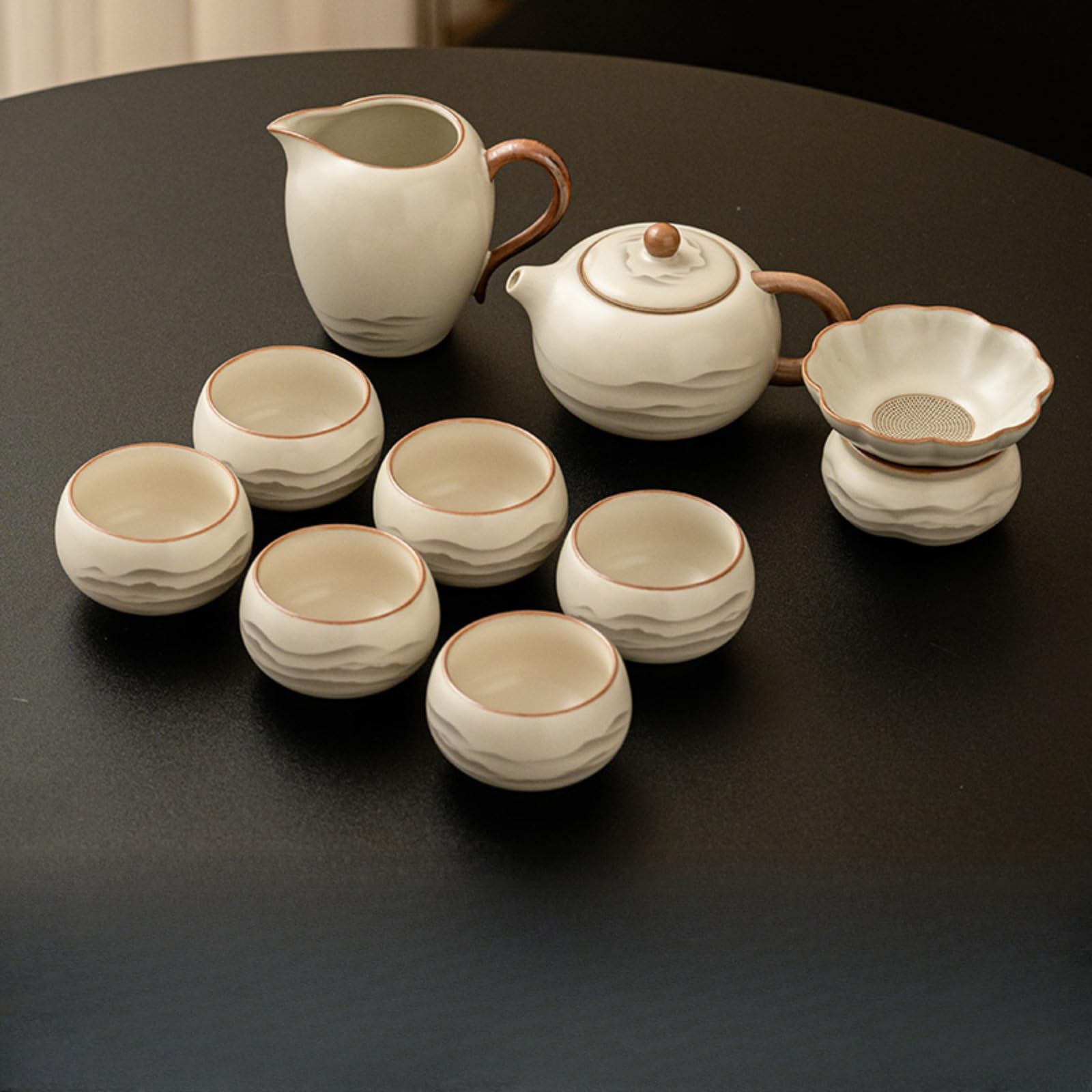 Beżowy Ru Kiln Ceramics Xishi Pot Czajniczek 9 szt. Zestaw, 100 ml 93.6 g, Gospodarstwo domowe Odbiór Gości Kungfu Zestaw Herbaty Garnitur