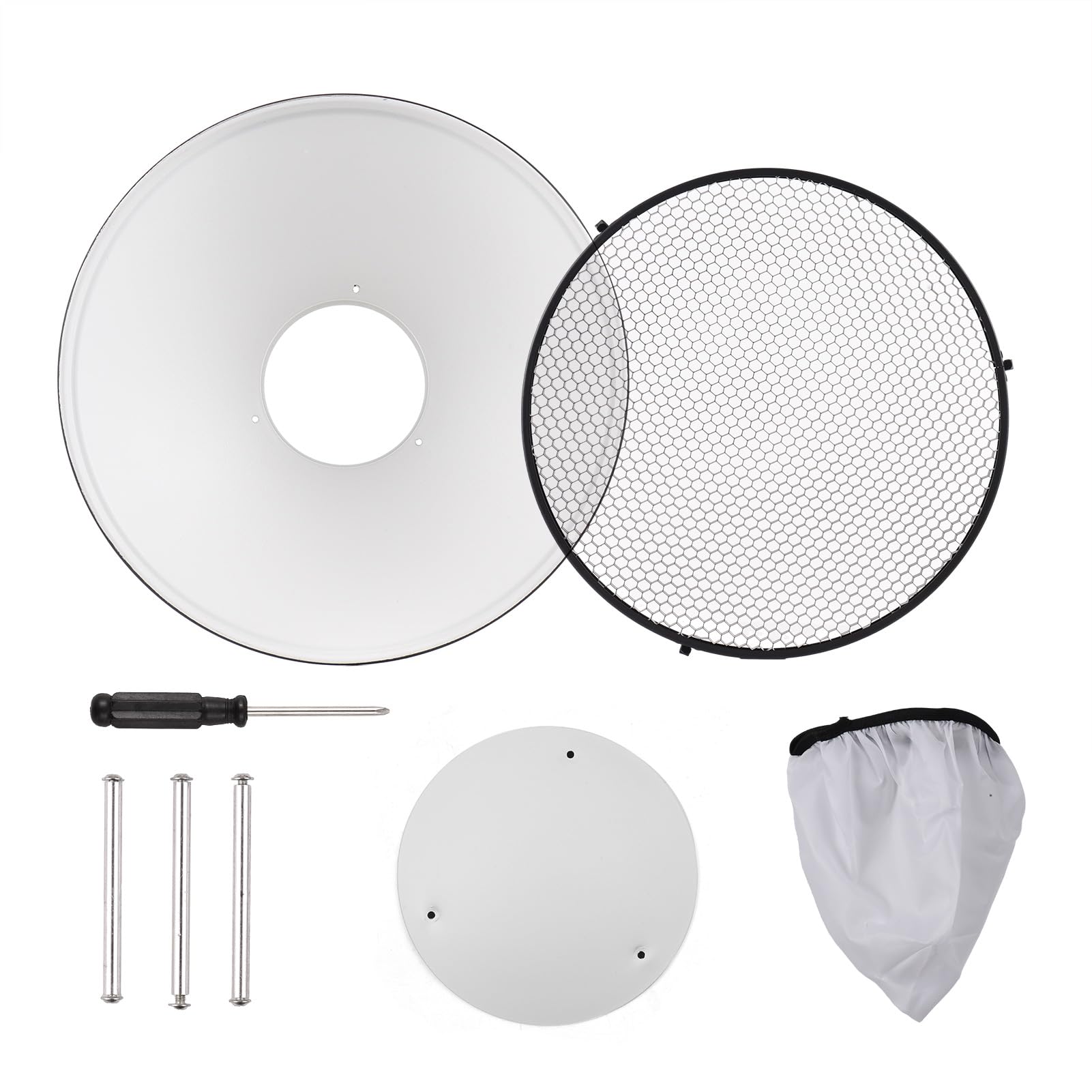 Andoer Réflecteur Standard Beauty Dish Bowens Mount avec Diffuseur Blanc Réflecteur Grille en nid d'abeille pour Photographie de Portrait en Studio Lumière Stroboscopique Flash