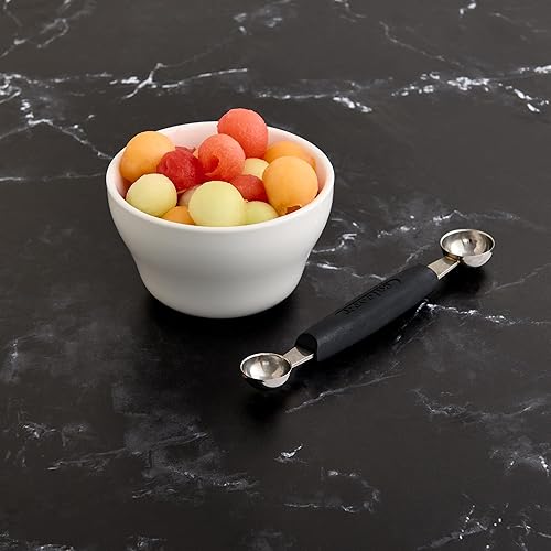 Miniatura 5 de Cat Cora Melon Baller, profesional 188 acero inoxidable doble cuchillas 221.181 in para bolas de melón y adornos, mango ergonómico de agarre suave