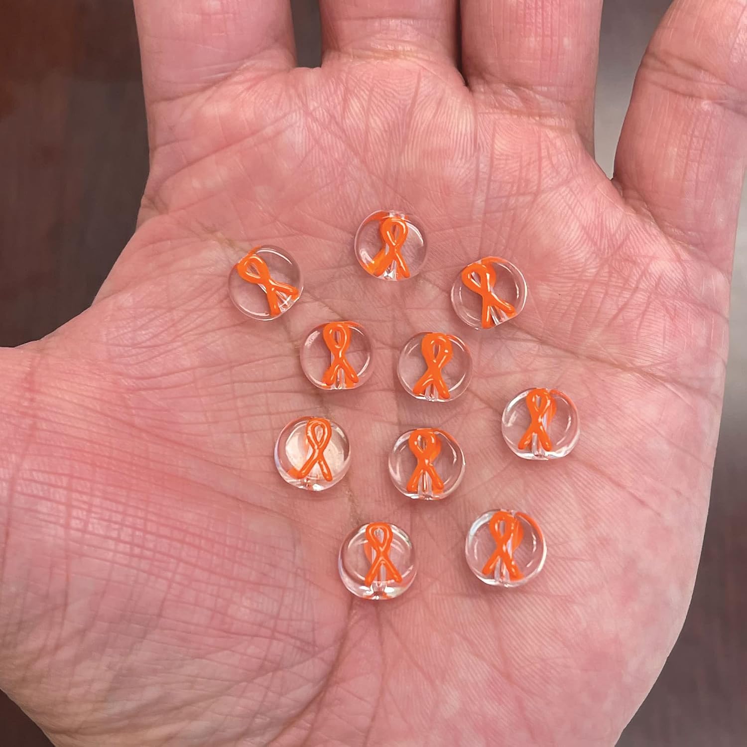 Bulk Awareness Cancer Ribbon Beads for Jewelry Making, Gift for Beader, 10mm, 10 pcs (Orange) image 4