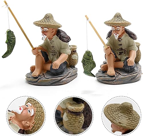 Miniatura 4 de 4 mini figuras de pescador, mini estatua de pescador para acuario, decoración zen asiática, figura de bonsái de pescador de resina en miniatura para